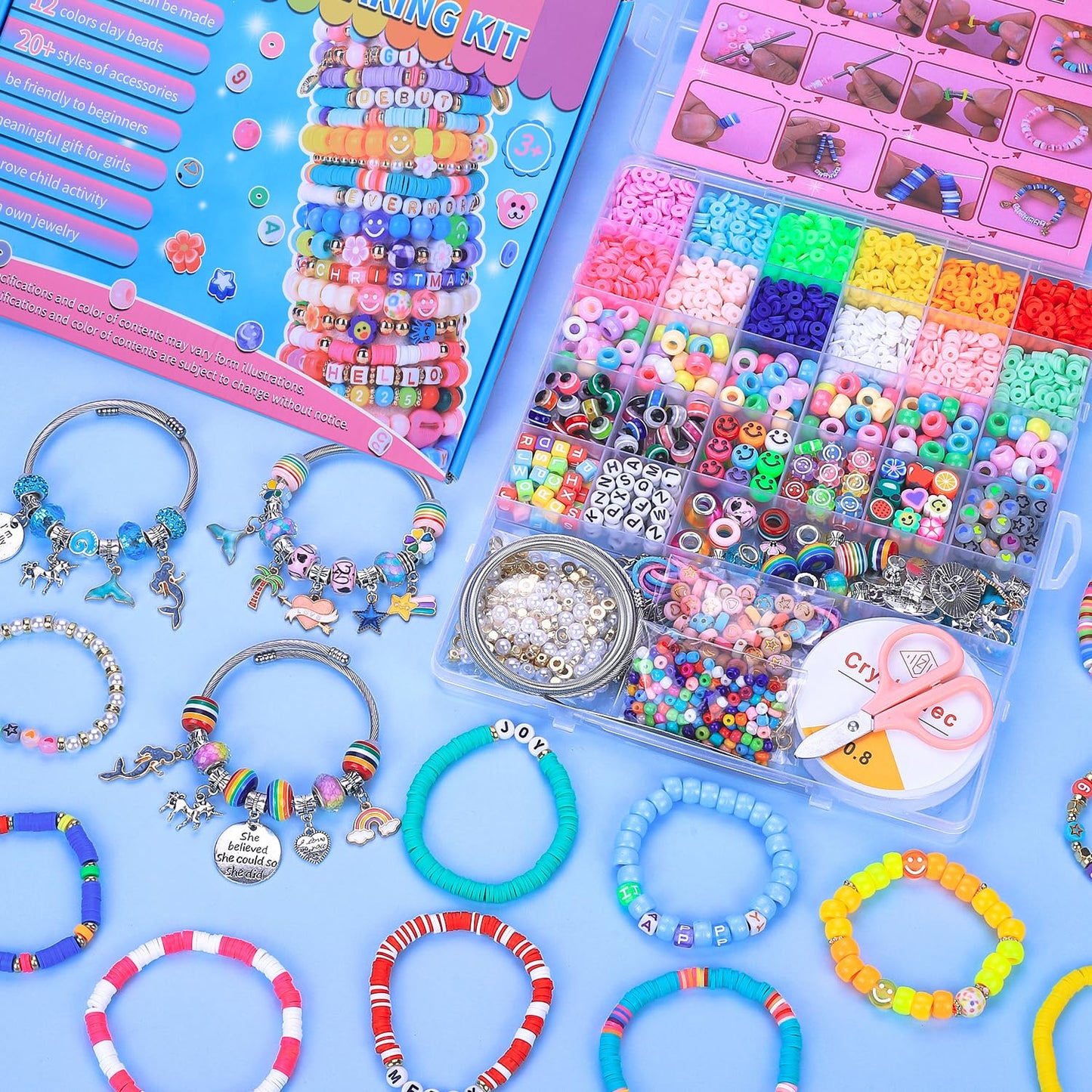 AIPRIDY 3600 Pcs Bracelet Making Kit for Girls – Unicorn & Mermaid Beading (Aqua)