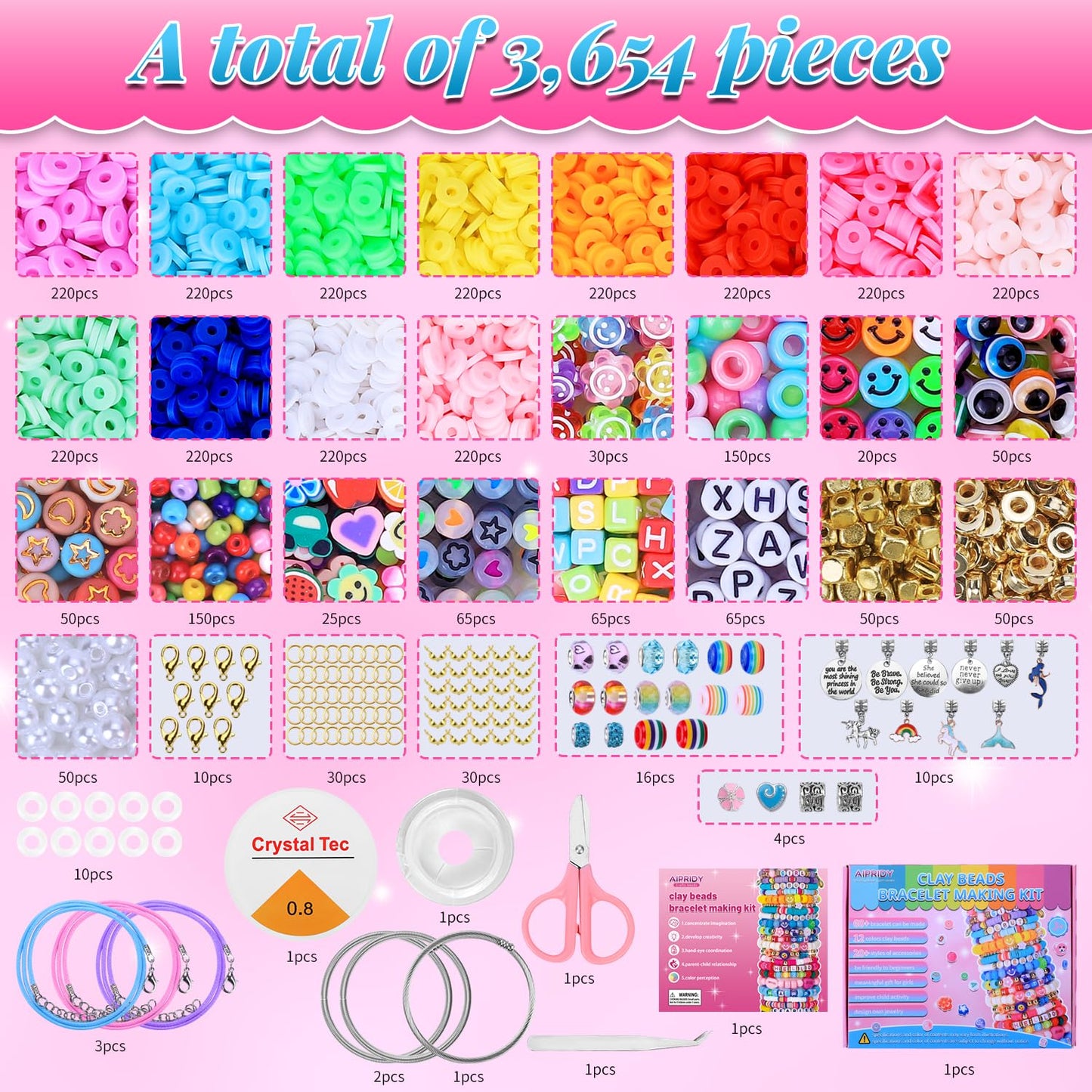 AIPRIDY 3600 Pcs Bracelet Making Kit for Girls – Unicorn & Mermaid Beading (Aqua)