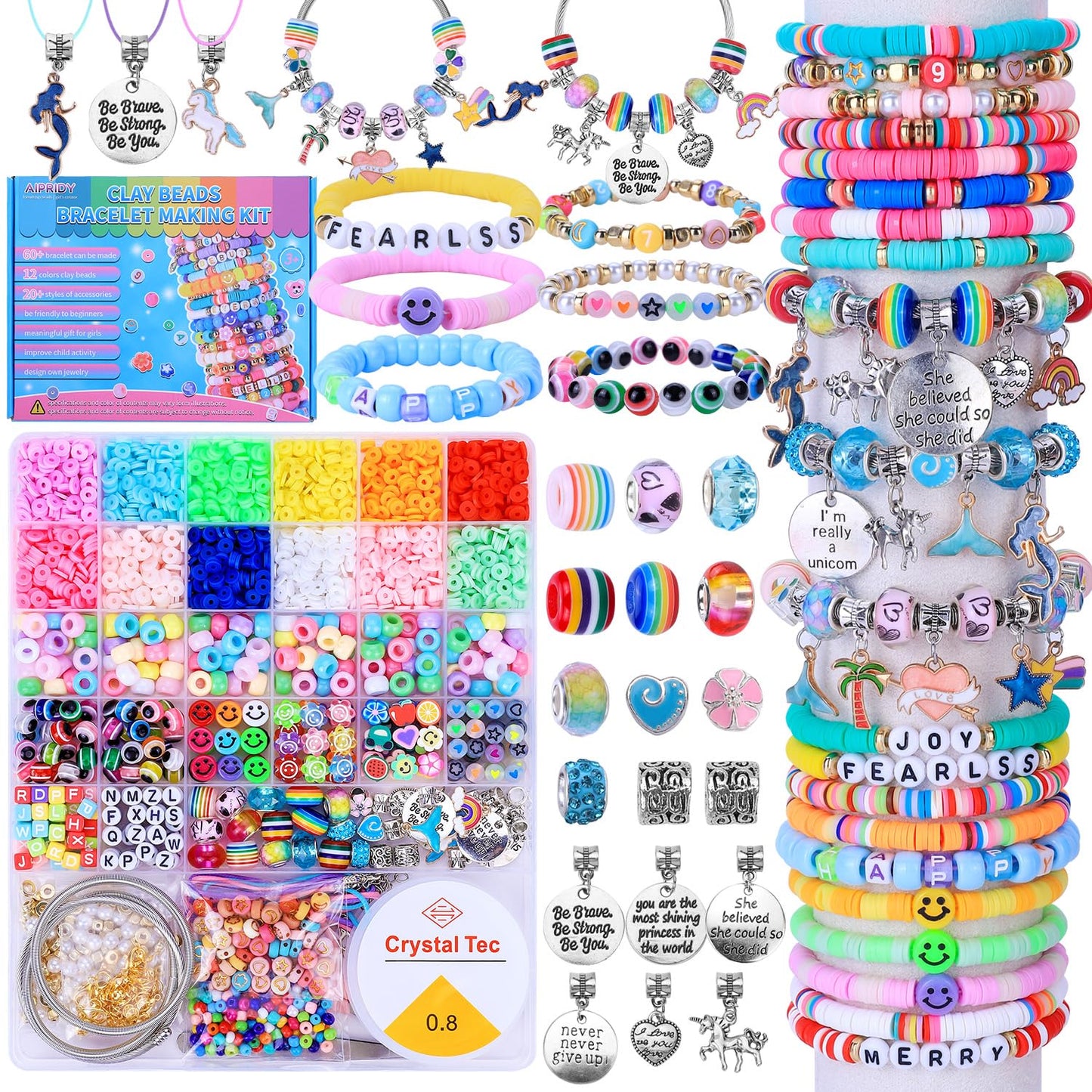 AIPRIDY 3600 Pcs Bracelet Making Kit for Girls – Unicorn & Mermaid Beading (Aqua)