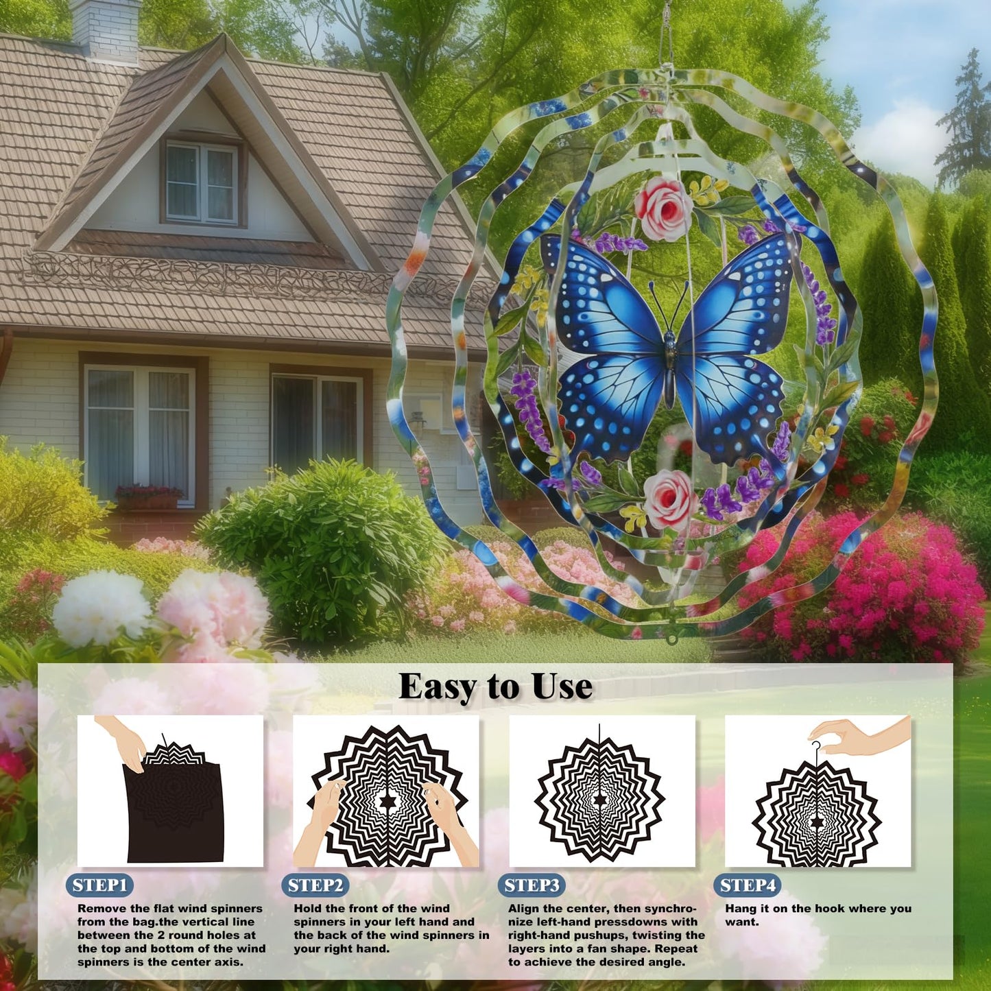 AiQDBAA Wind Spinners Outdoor Butterflies - 12-inch 3D Garden Decor for Yard & Patio