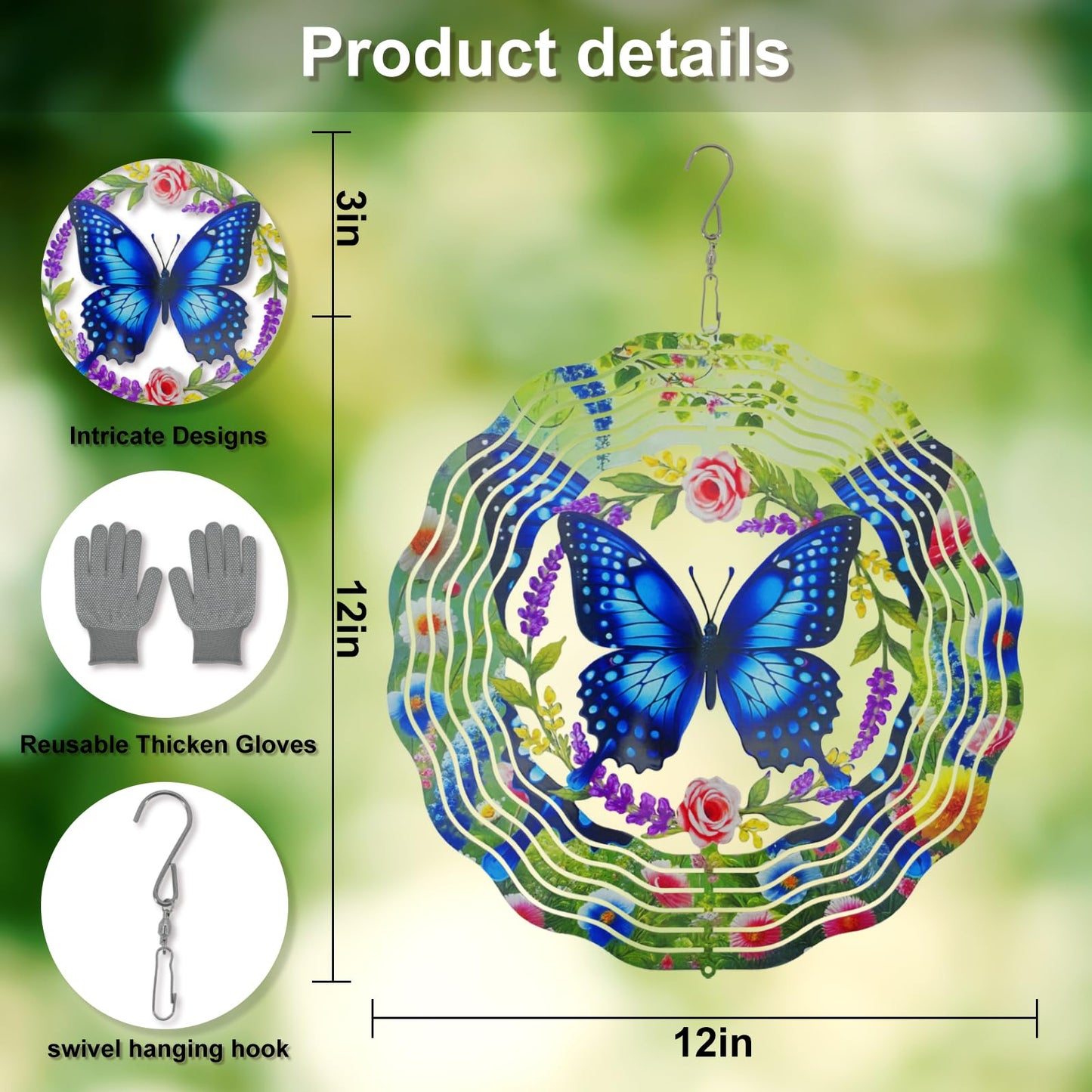 AiQDBAA Wind Spinners Outdoor Butterflies - 12-inch 3D Garden Decor for Yard & Patio