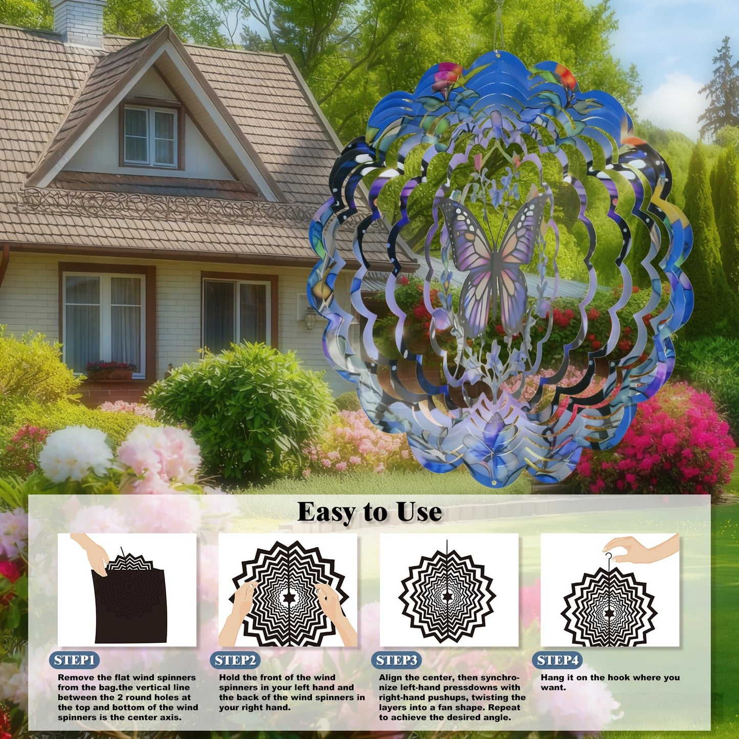AiQDBAA Wind Spinners Outdoor Butterfly — 12 Inch 3D Hanging Garden Decor for Patio, Yard