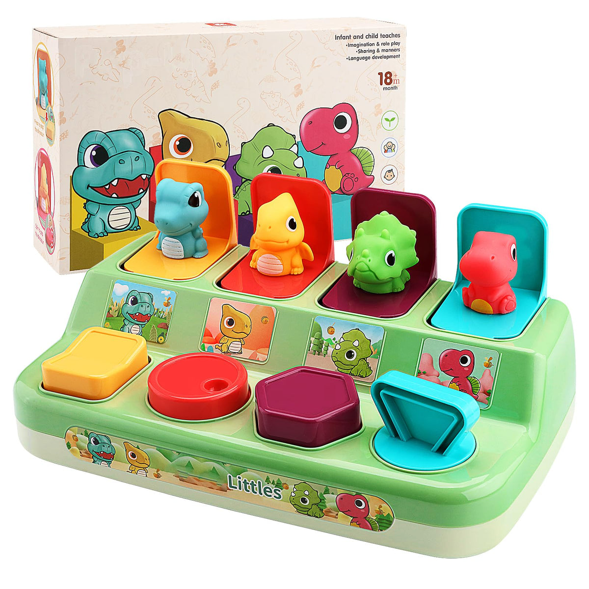 Aiqi Pop Up Animals Toy: Dinosaur Cause & Effect for Toddlers 9-18 Months