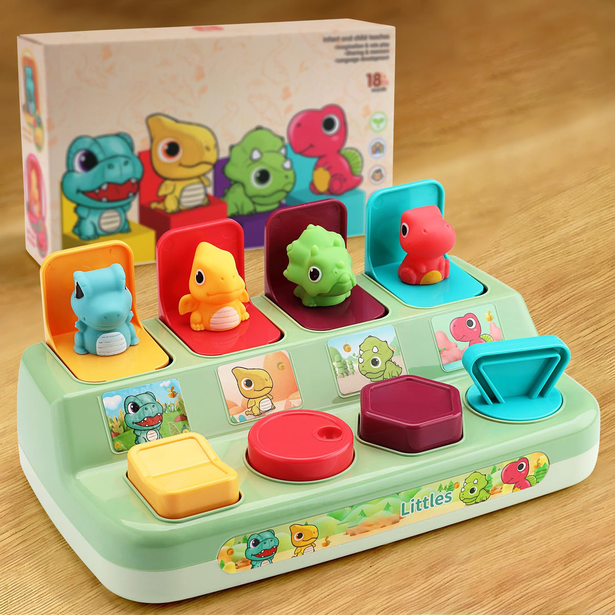 Aiqi Pop Up Animals Toy: Dinosaur Cause & Effect for Toddlers 9-18 Months