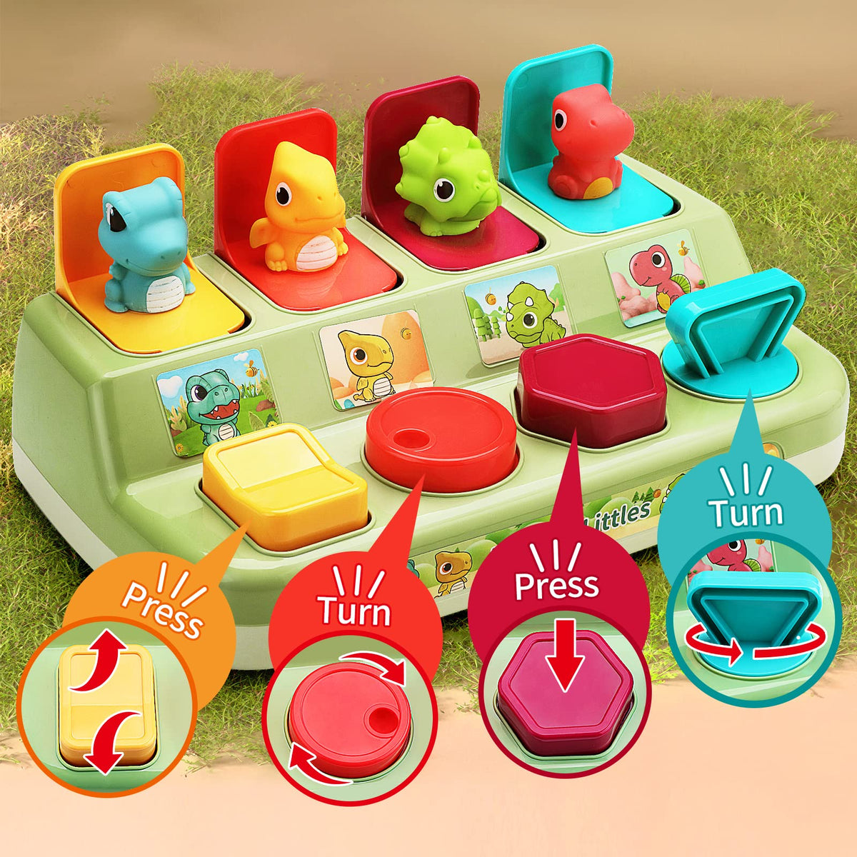 Aiqi Pop Up Animals Toy: Dinosaur Cause & Effect for Toddlers 9-18 Months