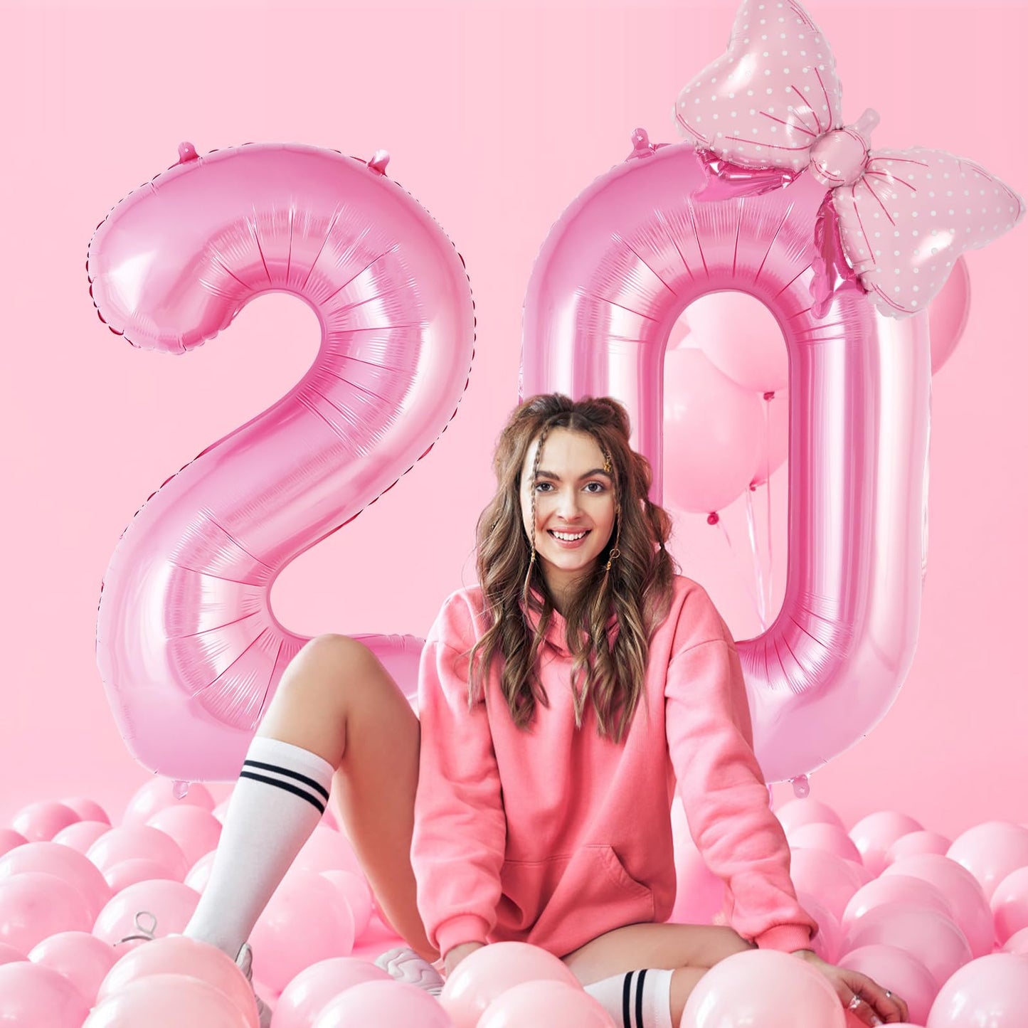 AIQINHU Bow Pink 2 Balloon – 40 Inch Large Foil Number Balloons with Bow for Birthday Parties