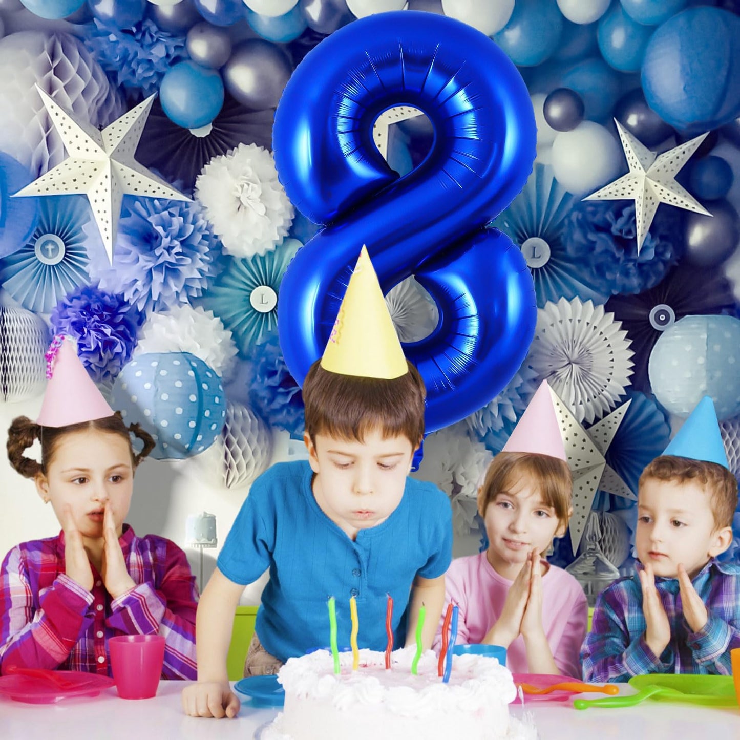 AIQINHU Navy Blue Number 8 Balloon – 40 Inch Jumbo Foil Mylar for 8th Birthday & Celebrations