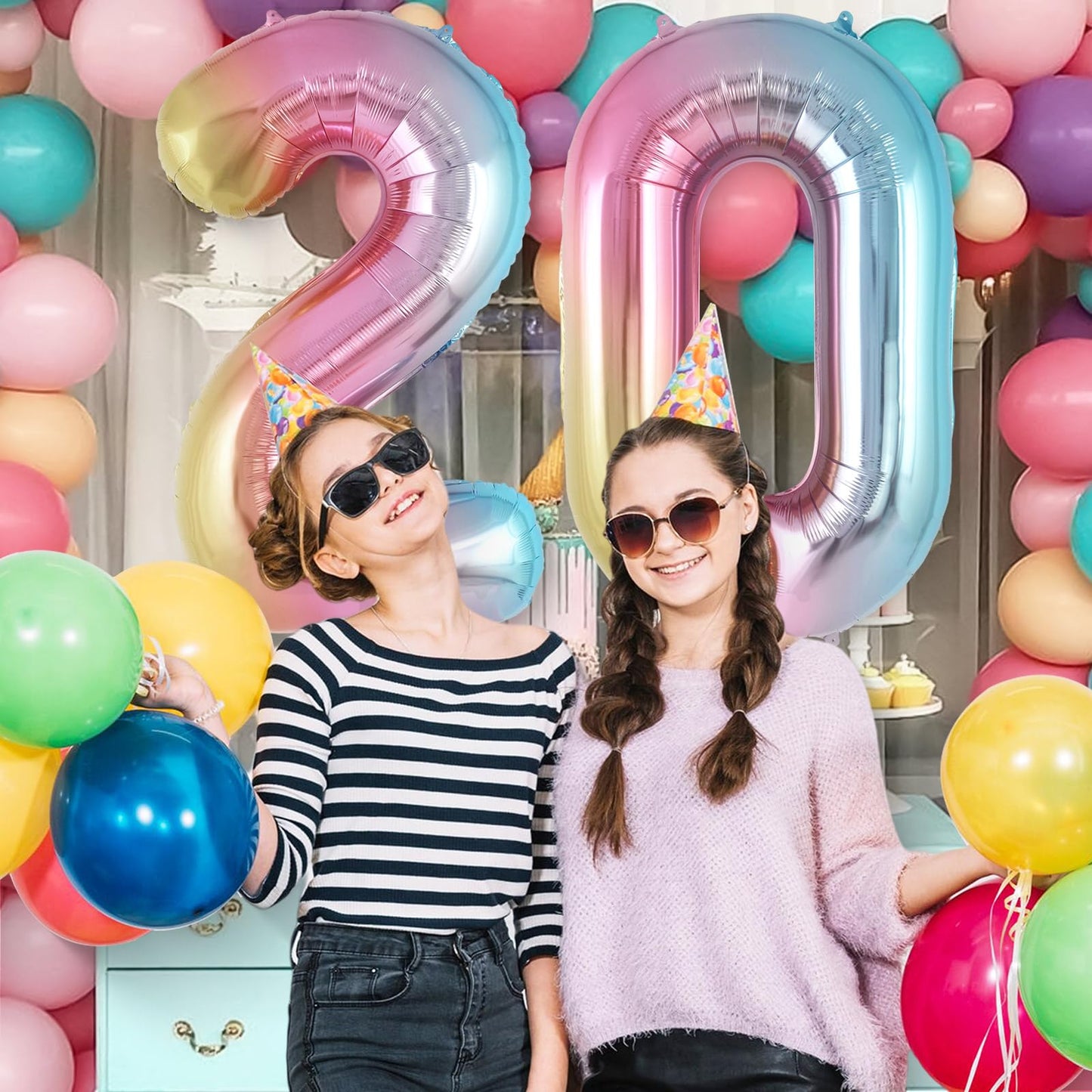 AIQINHU Rainbow Gradient Number 2 Balloon – 40-Inch Foil Balloon for 2nd Birthday & Celebrations