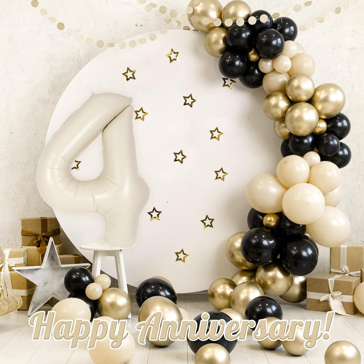 AIQINHU Cream Number 4 Balloon 40 Inch - Jumbo Foil Mylar Balloon for 4th Birthday Parties