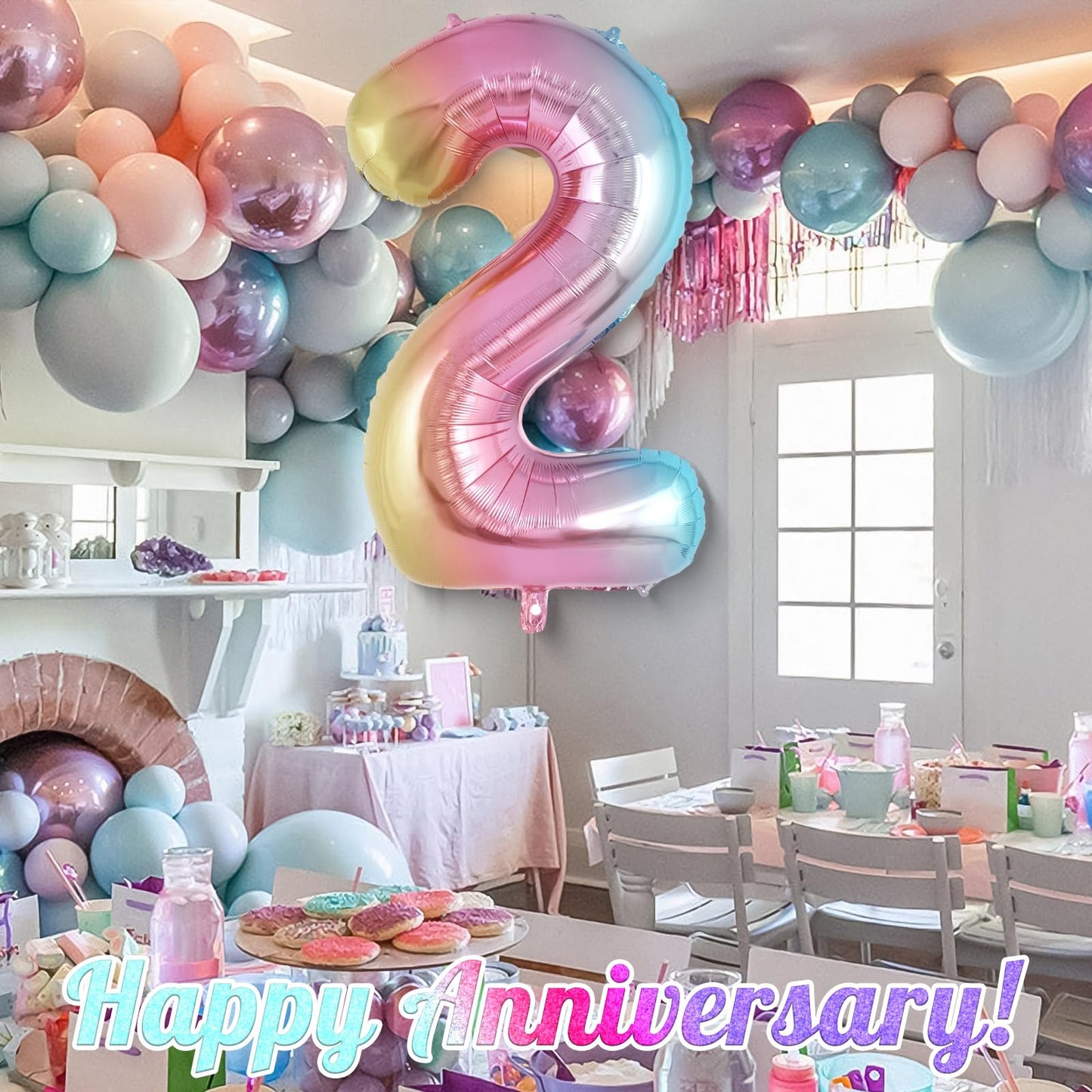 AIQINHU Rainbow Gradient Number 2 Balloon – 40-Inch Foil Balloon for 2nd Birthday & Celebrations