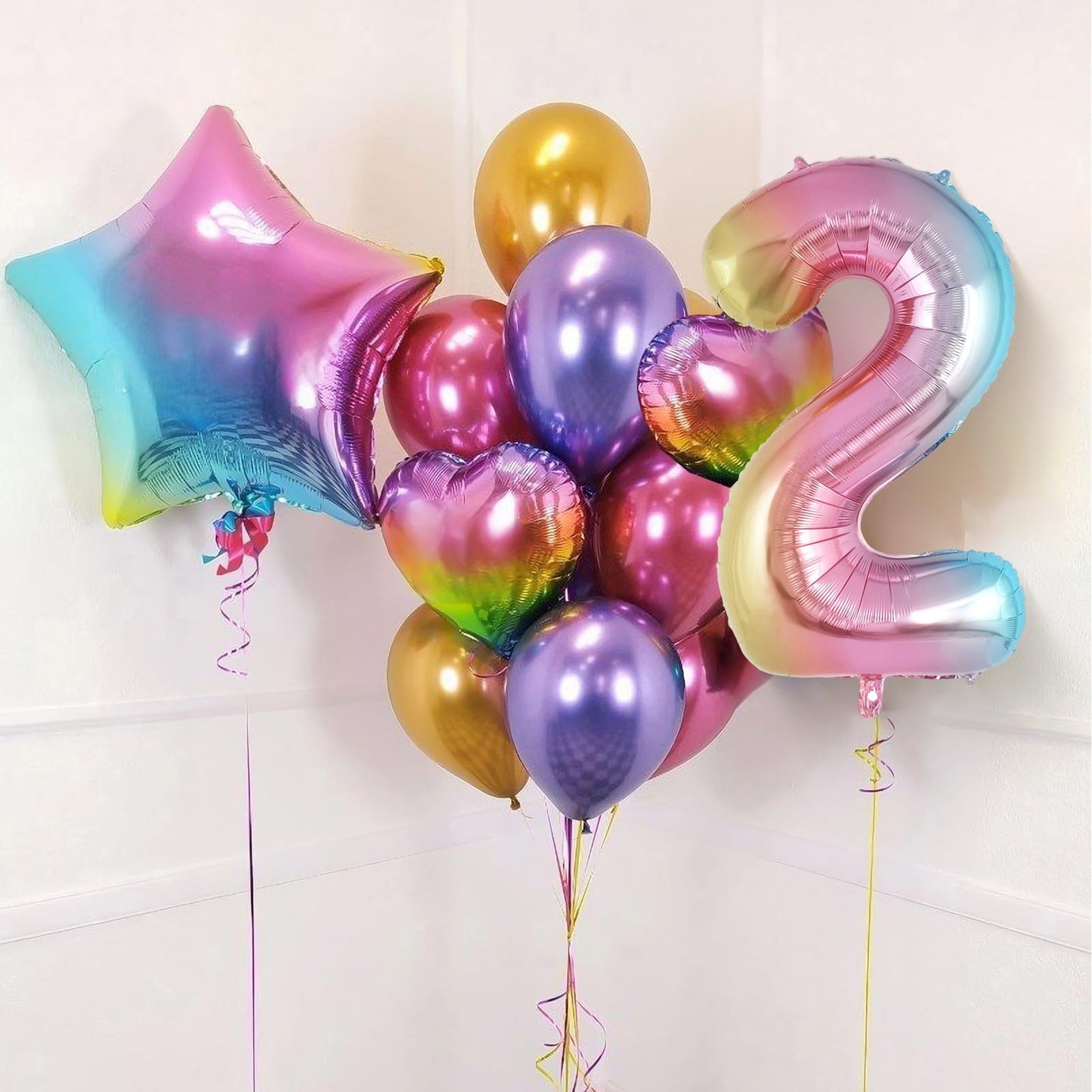 AIQINHU Rainbow Gradient Number 2 Balloon – 40-Inch Foil Balloon for 2nd Birthday & Celebrations