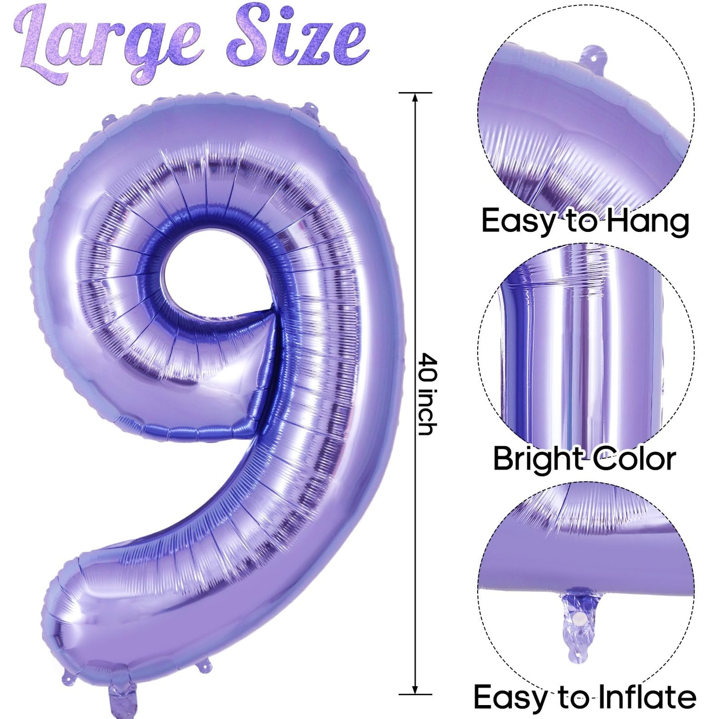 AIQINHU Purple 40-Inch Number 9 Balloon – Giant Foil Mylar for 9th Birthday