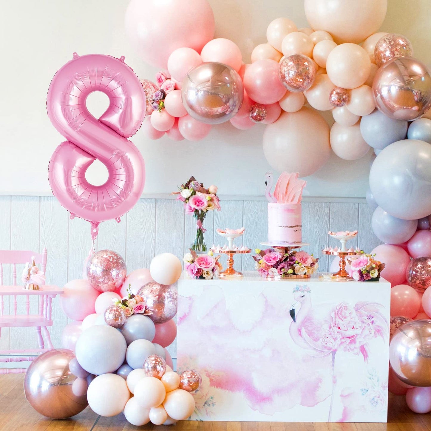 AIQINHU Pink Number 8 Balloon 40 Inch – Jumbo Foil Mylar Balloon for 8th Birthday Parties