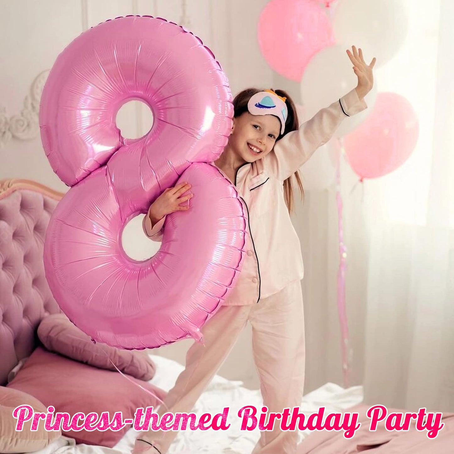 AIQINHU Pink Number 8 Balloon 40 Inch – Jumbo Foil Mylar Balloon for 8th Birthday Parties