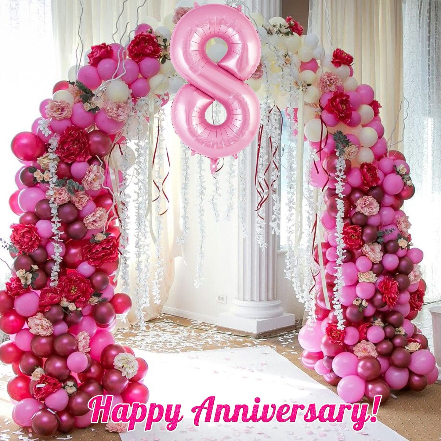 AIQINHU Pink Number 8 Balloon 40 Inch – Jumbo Foil Mylar Balloon for 8th Birthday Parties