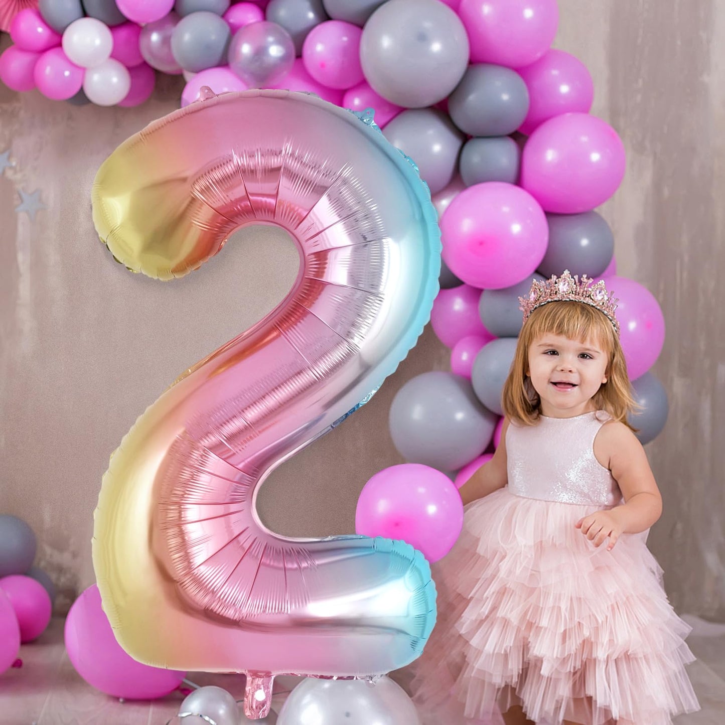 AIQINHU Rainbow Gradient Number 2 Balloon – 40-Inch Foil Balloon for 2nd Birthday & Celebrations