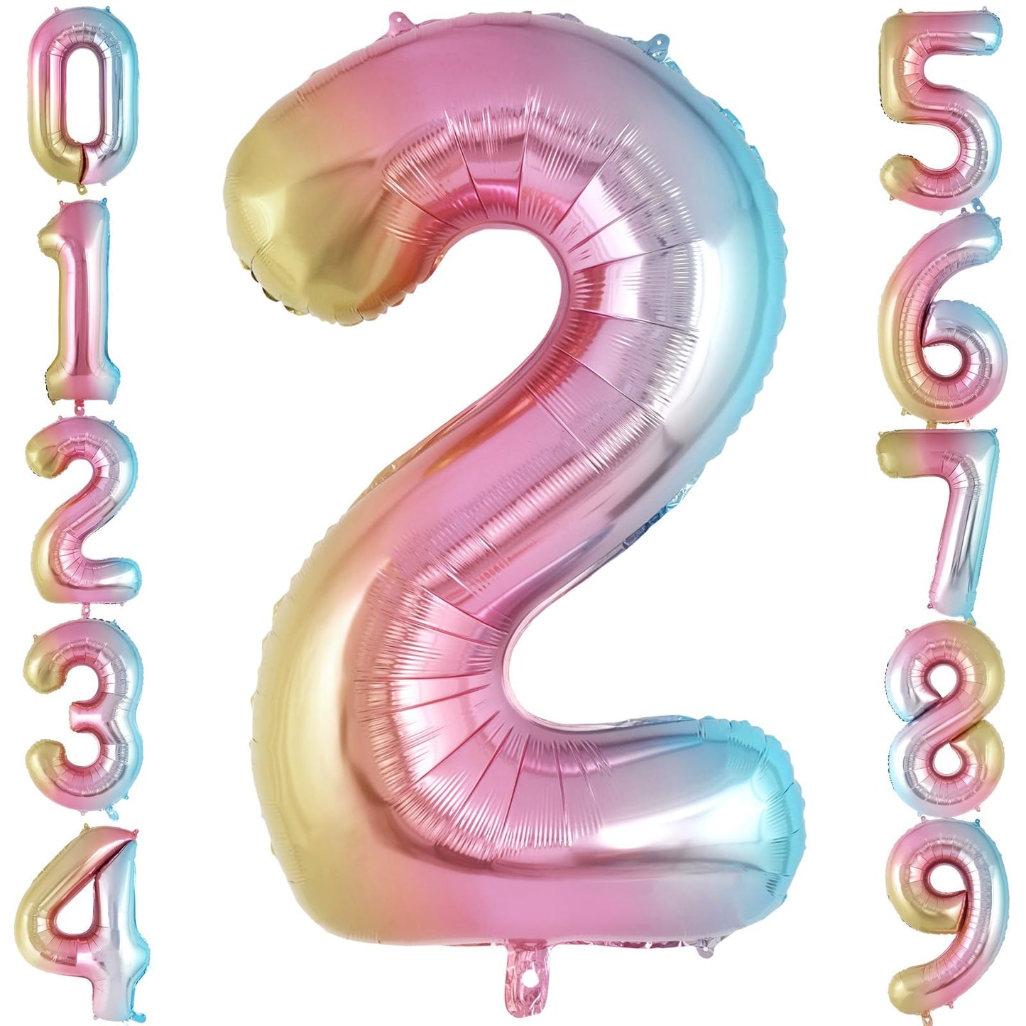 AIQINHU Rainbow Gradient Number 2 Balloon – 40-Inch Foil Balloon for 2nd Birthday & Celebrations