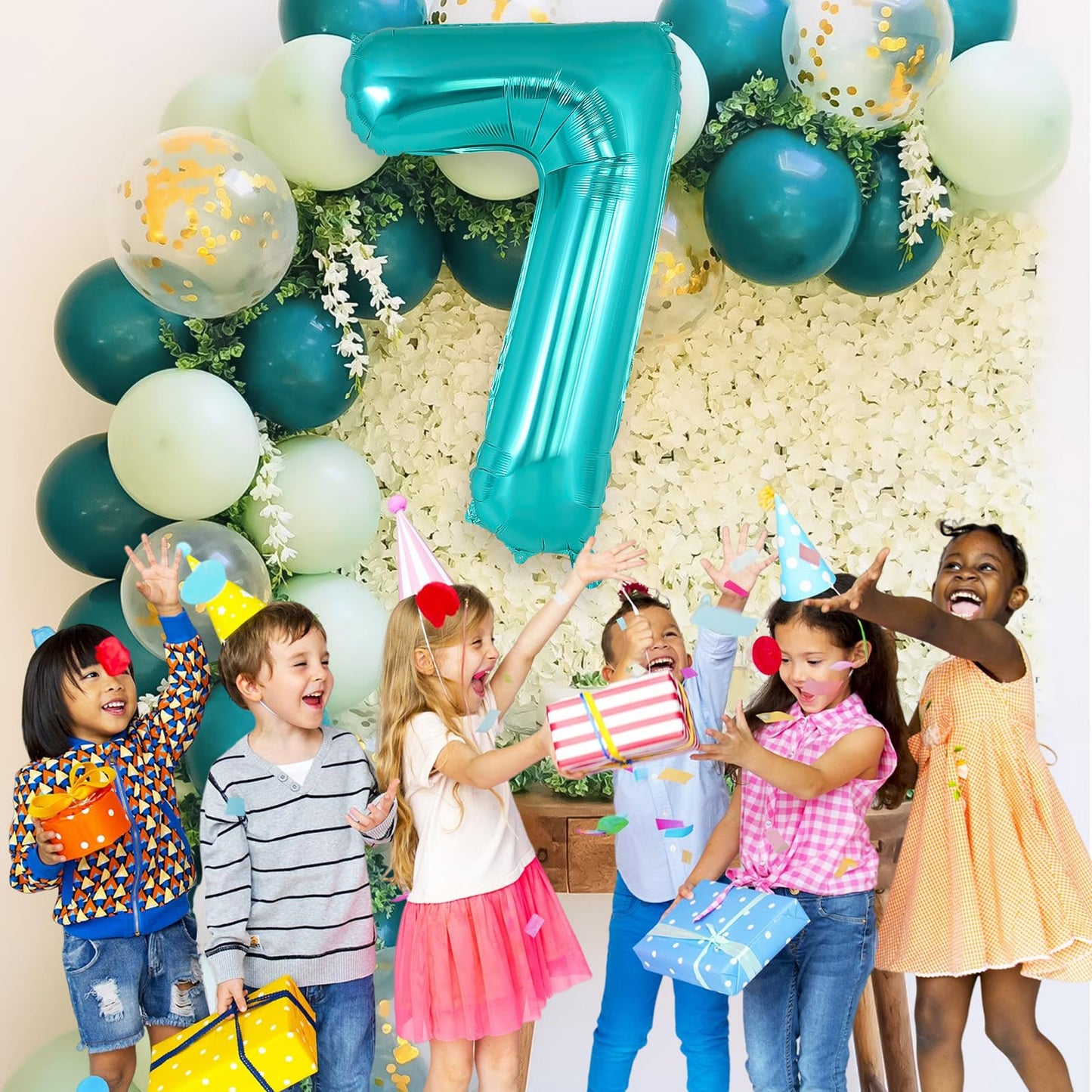 AIQINHU Teal Blue Number 7 Balloon – 40 Inch Giant Foil Mylar Balloon for 7th Birthday
