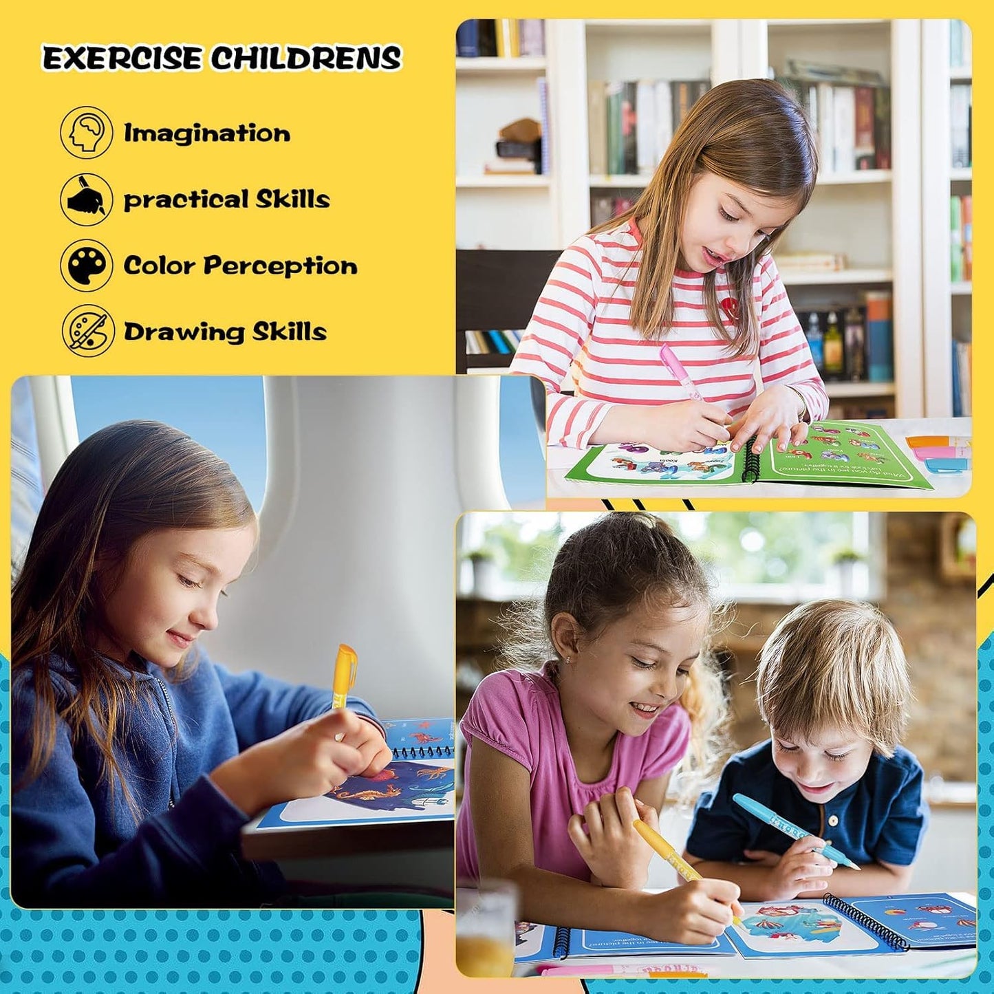 Air Blow Water Doodle Books for Toddlers – 3-Pack, Reusable & Mess-Free
