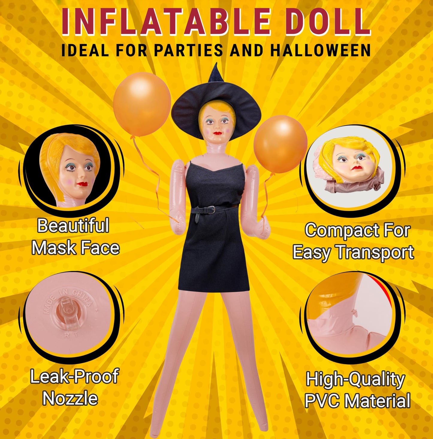 AIR GAG Decorative Inflatable – 59-Inch Party Doll for Gags, Decor & Events