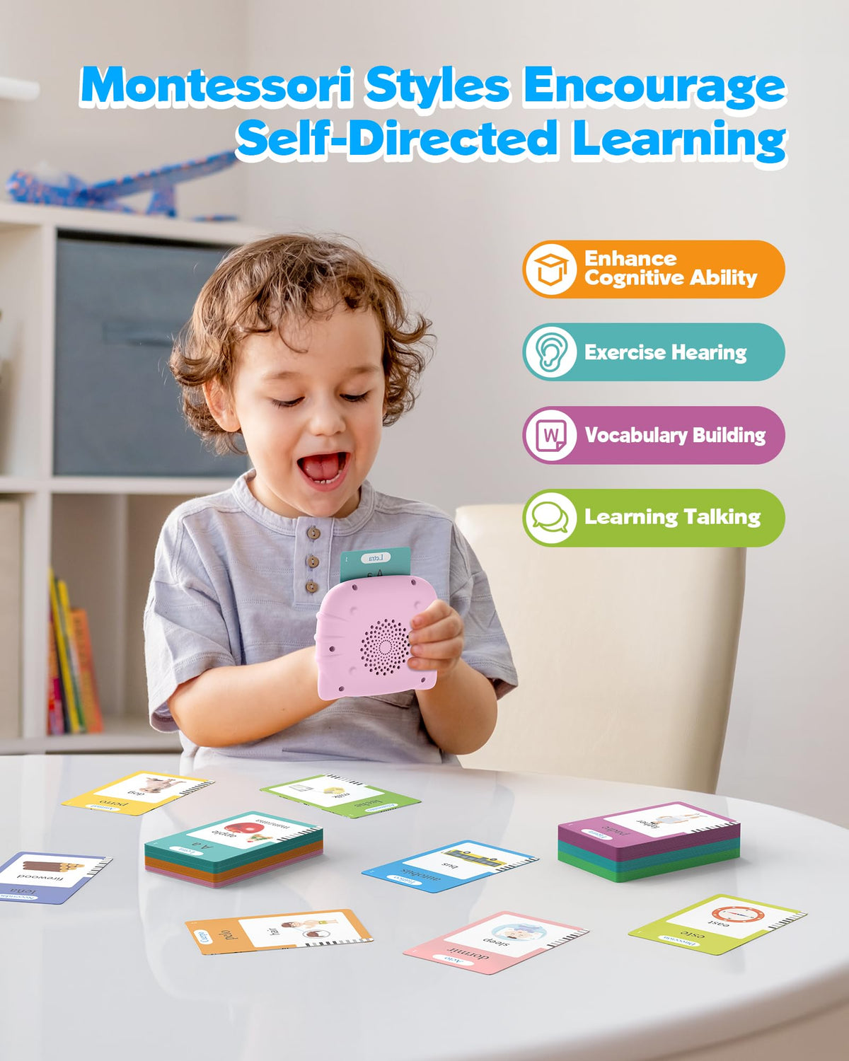 Airbition Bilingual Pink Talking Flash Cards – Dual Language Montessori Learning Tools