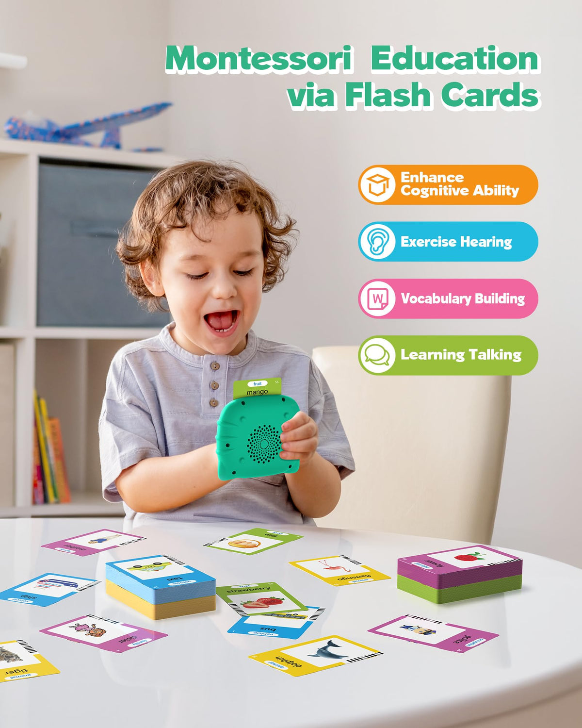 Airbition Talking Flash Cards for Toddlers – Montessori Language Learning (Green)