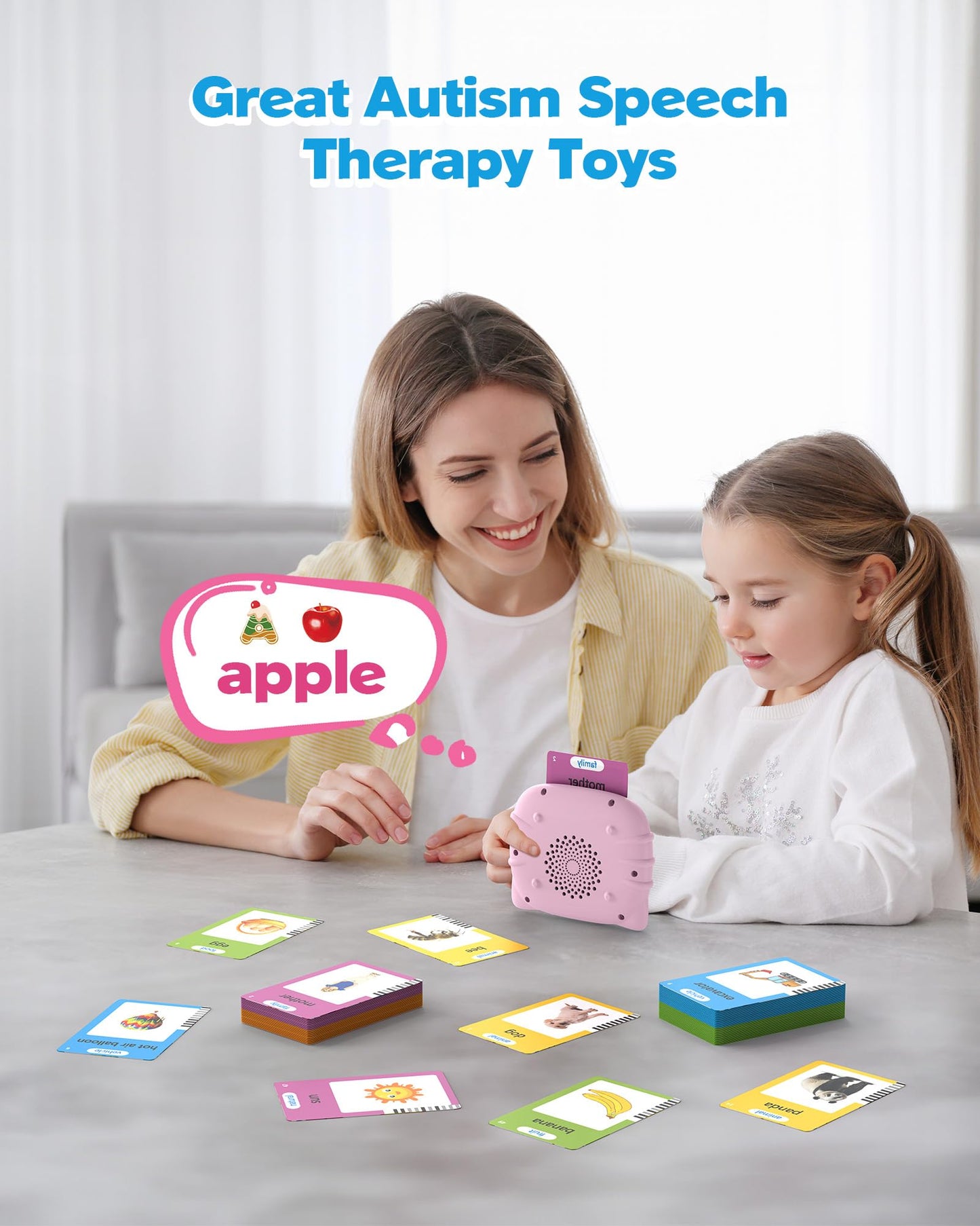 Airbition Talking Flash Cards for Toddlers — Montessori Language Learning, 224 Words, Pink