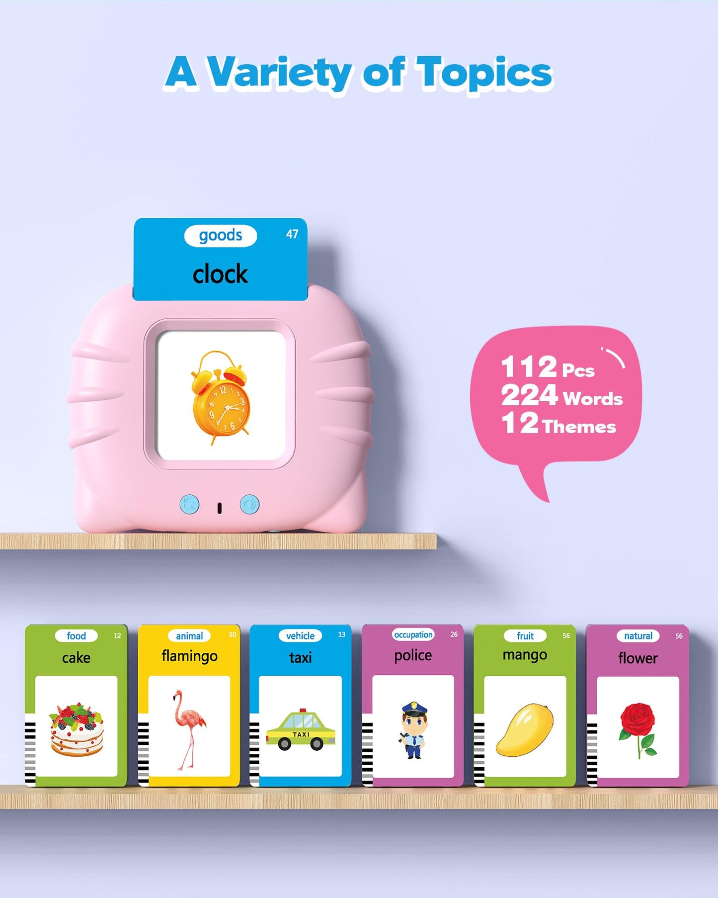 Airbition Talking Flash Cards for Toddlers — Montessori Language Learning, 224 Words, Pink
