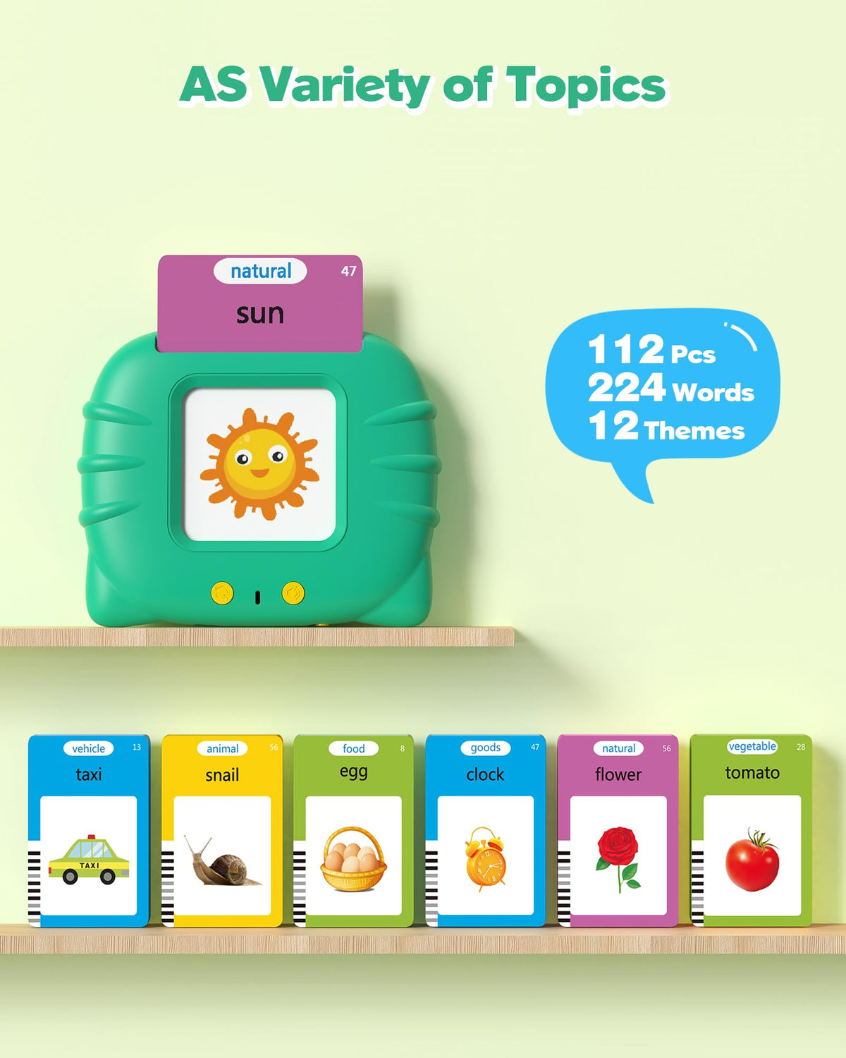 Airbition Talking Flash Cards for Toddlers – Montessori Language Learning (Green)