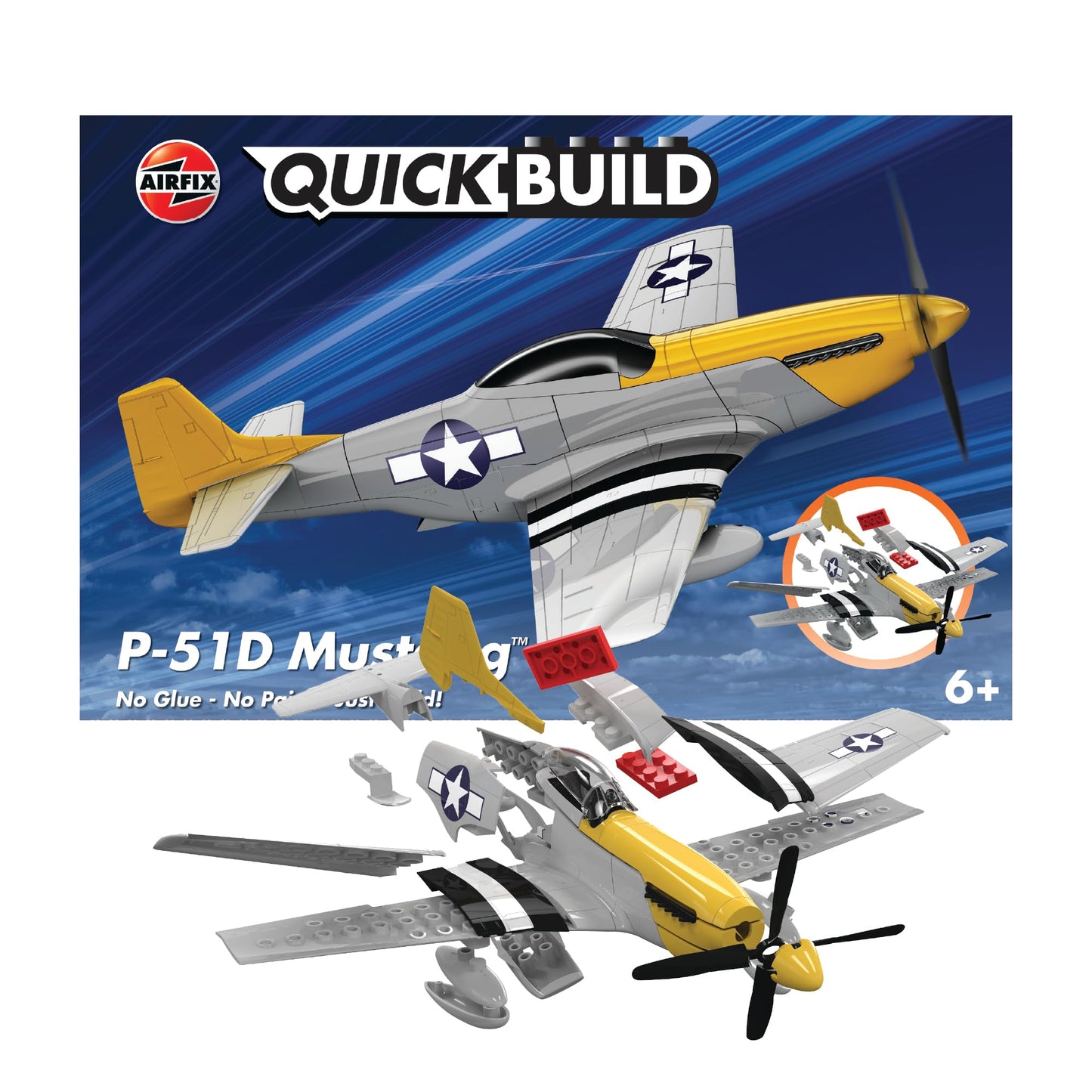 Airfix Quickbuild P-51D Mustang Kit – No Glue, Pre-Painted, Skill Level 1 (J6016)