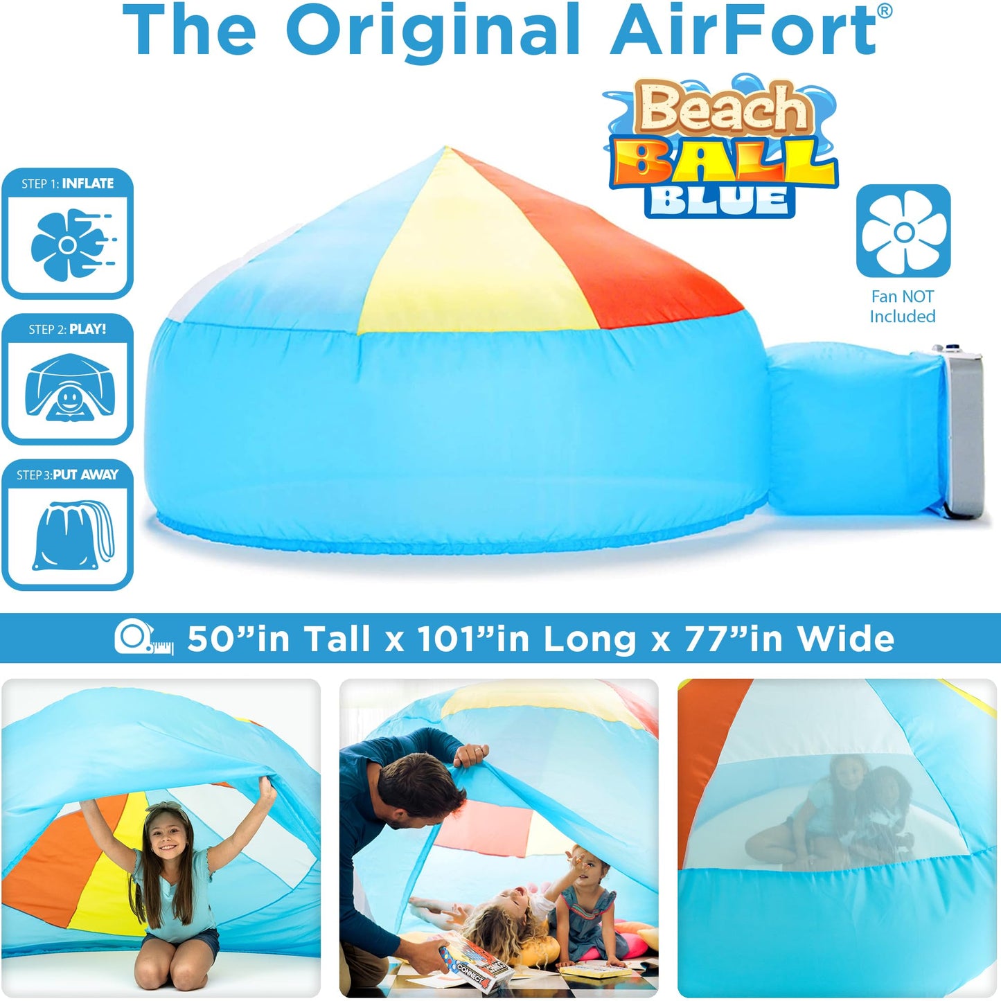 Air Fort: The Original Patented Inflatable Fort for Kids – 30-Second Setup (Beach Ball Blue)