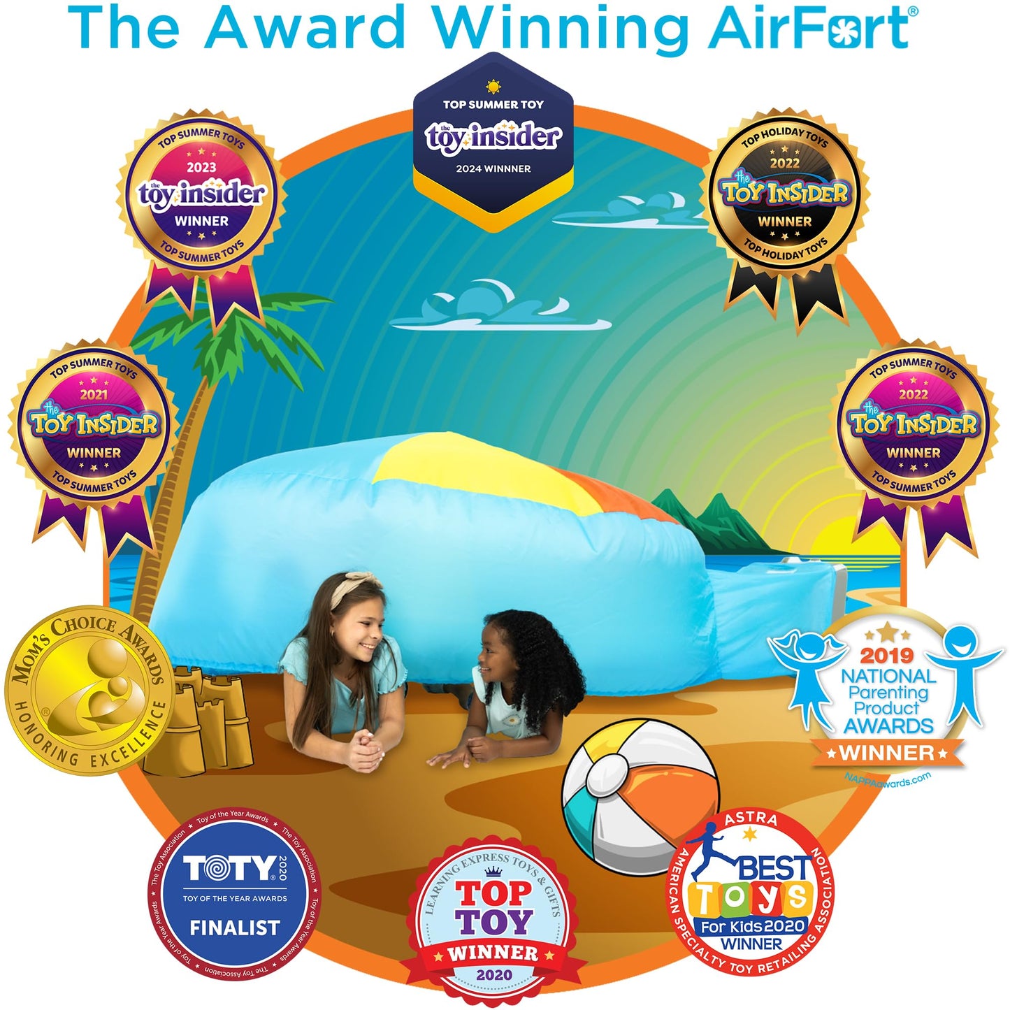 Air Fort: The Original Patented Inflatable Fort for Kids – 30-Second Setup (Beach Ball Blue)