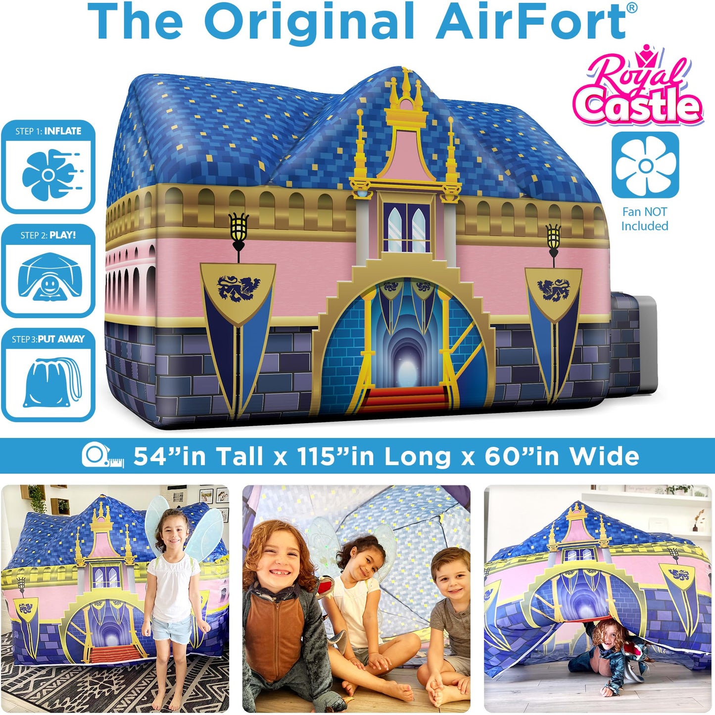 Air Fort Royal Castle – The Original Patented AirFort, 30-Second Inflatable Kid Fort