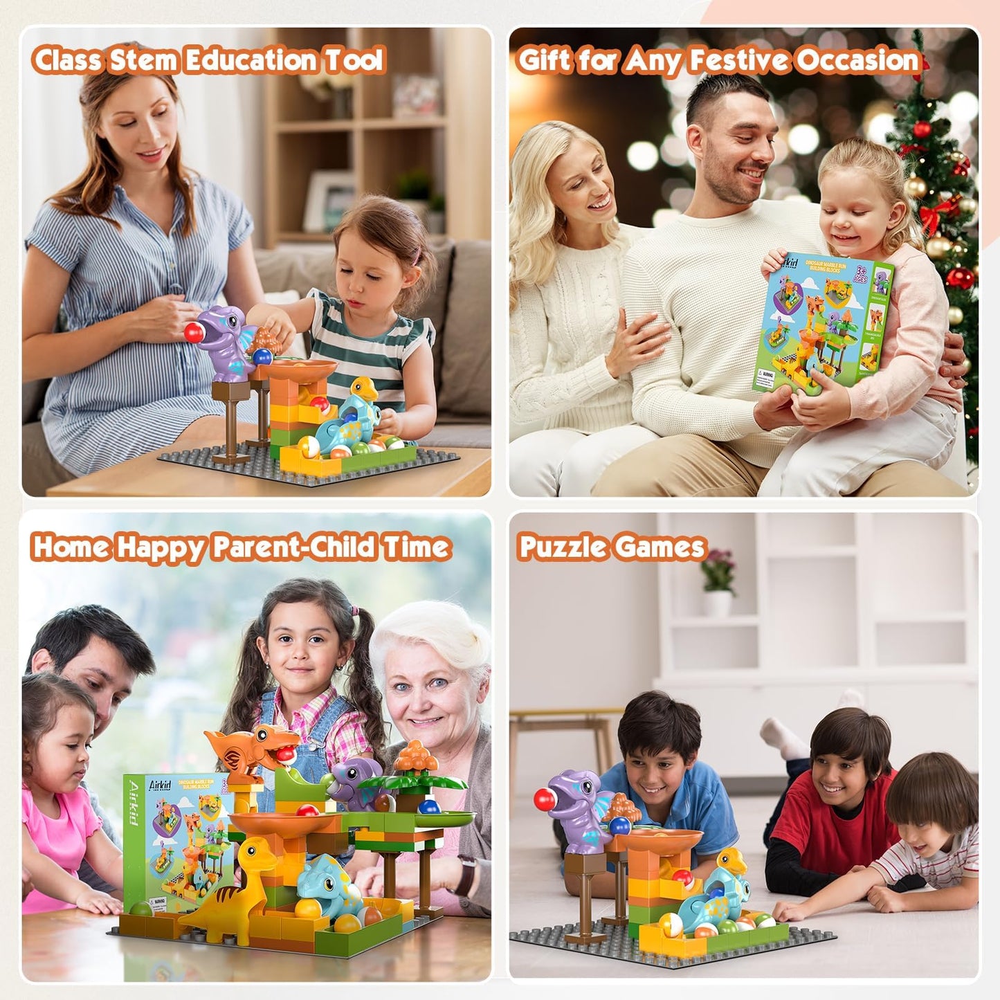 Airkid Marble Runs for Kids 4-8 — Dinosaur Building Blocks & STEM Toy
