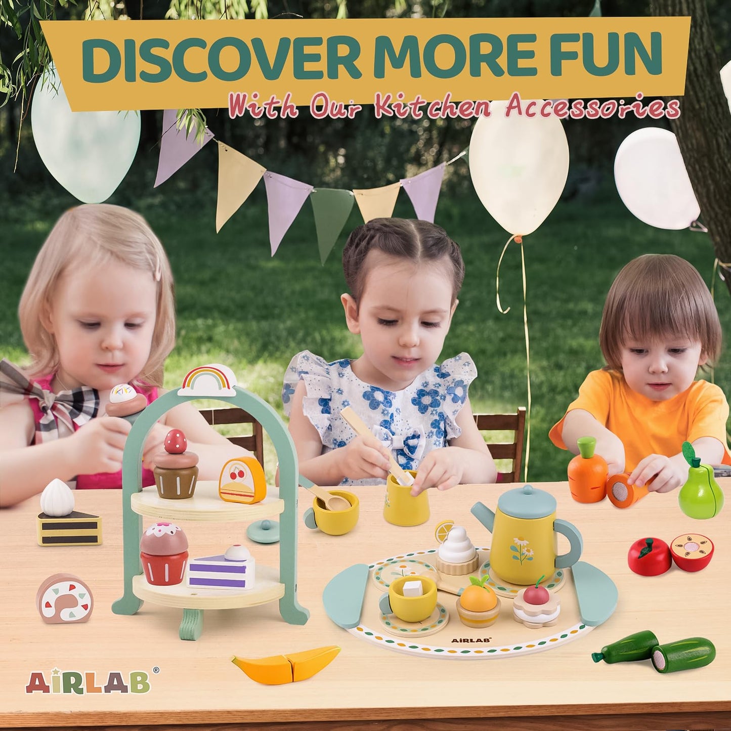 Airlab Wooden Tea Set for Toddlers 3-5 | Imaginative Kitchen Playset