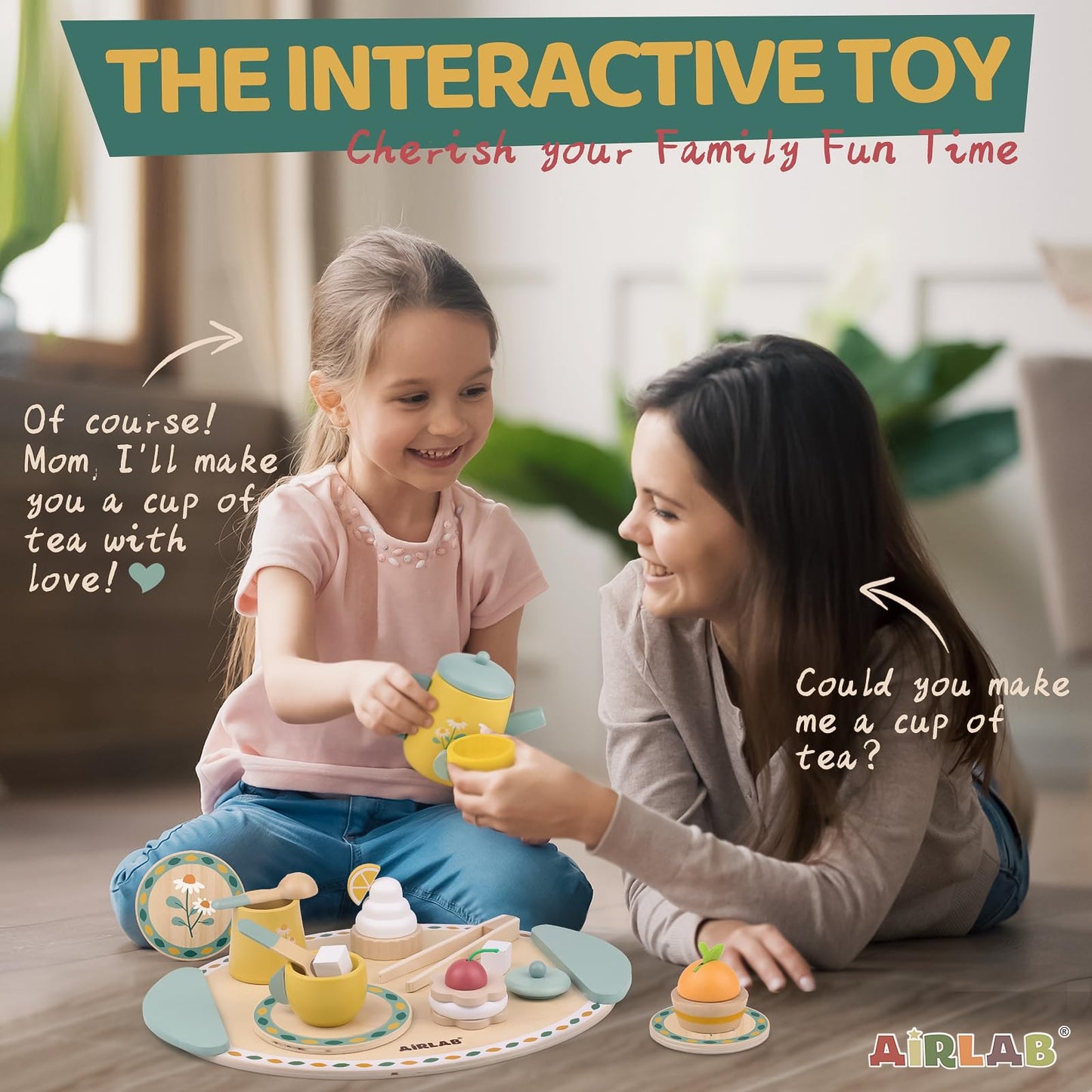 Airlab Wooden Tea Set for Toddlers 3-5 | Imaginative Kitchen Playset