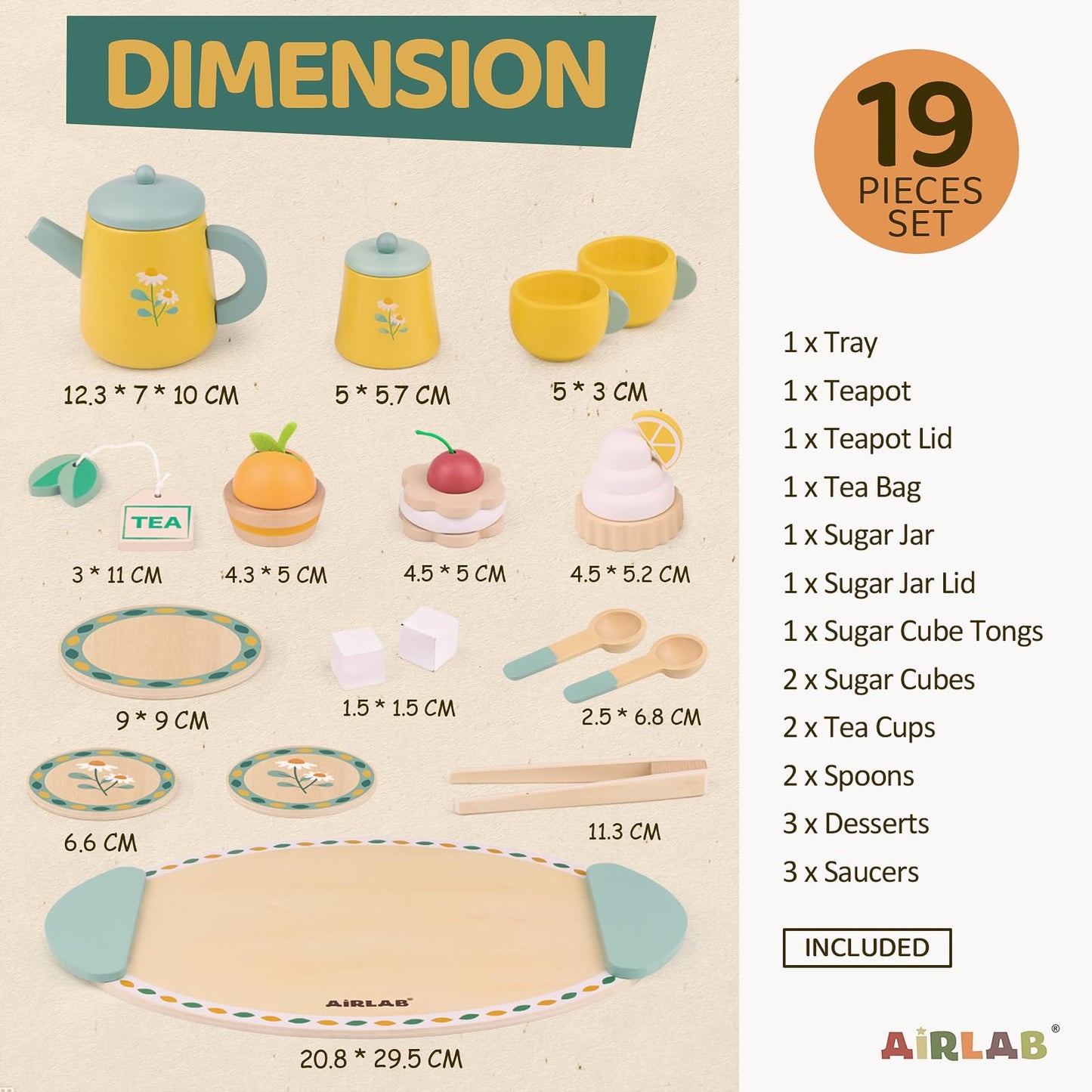 Airlab Wooden Tea Set for Toddlers 3-5 | Imaginative Kitchen Playset