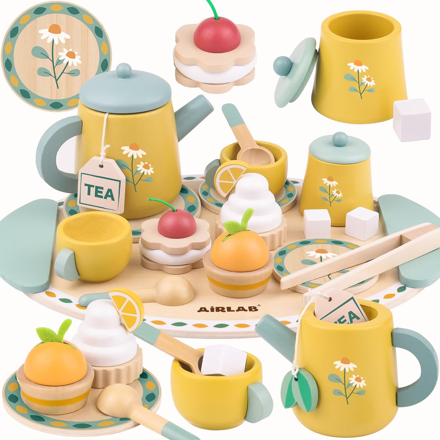 Airlab Wooden Tea Set for Toddlers 3-5 | Imaginative Kitchen Playset