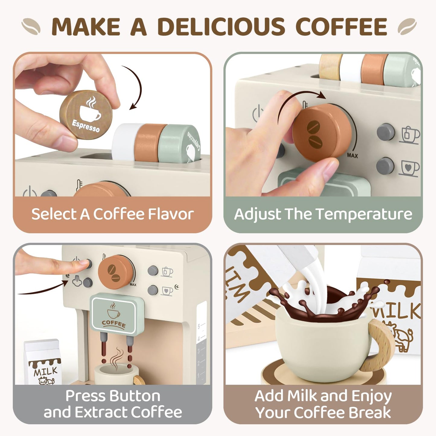 Airlab Wooden Toy Coffee Maker for Kids – Pretend Play Kitchen Set