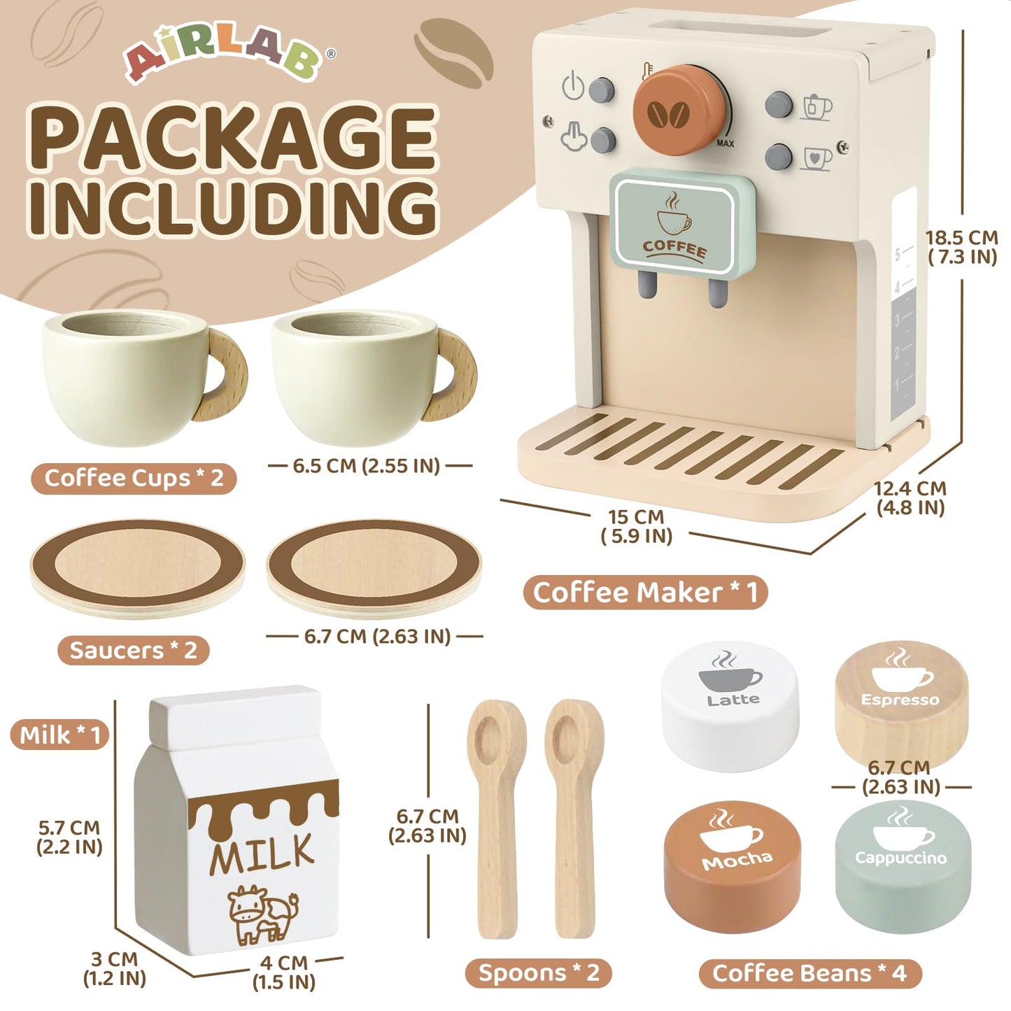 Airlab Wooden Toy Coffee Maker for Kids – Pretend Play Kitchen Set