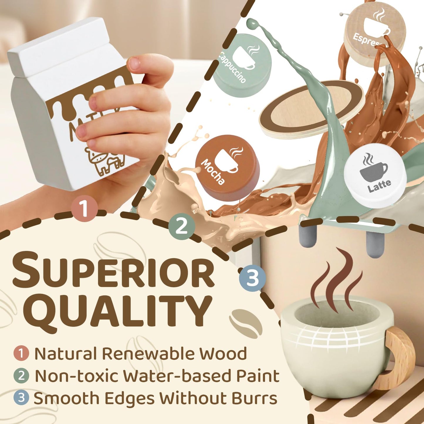 Airlab Wooden Toy Coffee Maker for Kids – Pretend Play Kitchen Set