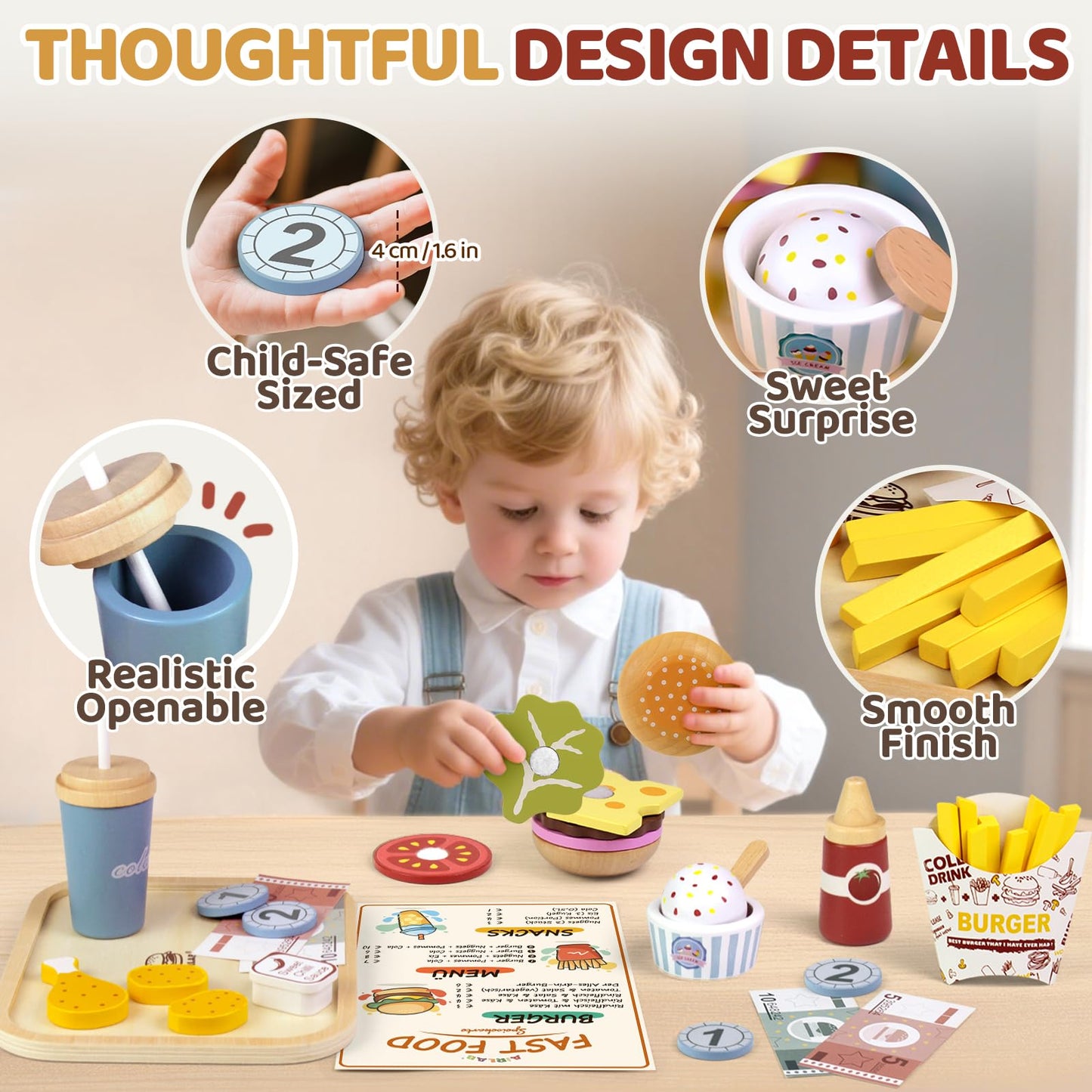 Airlab Wooden Play Food Set for Toddlers – Pretend Kitchen Toys, 3-5 Years