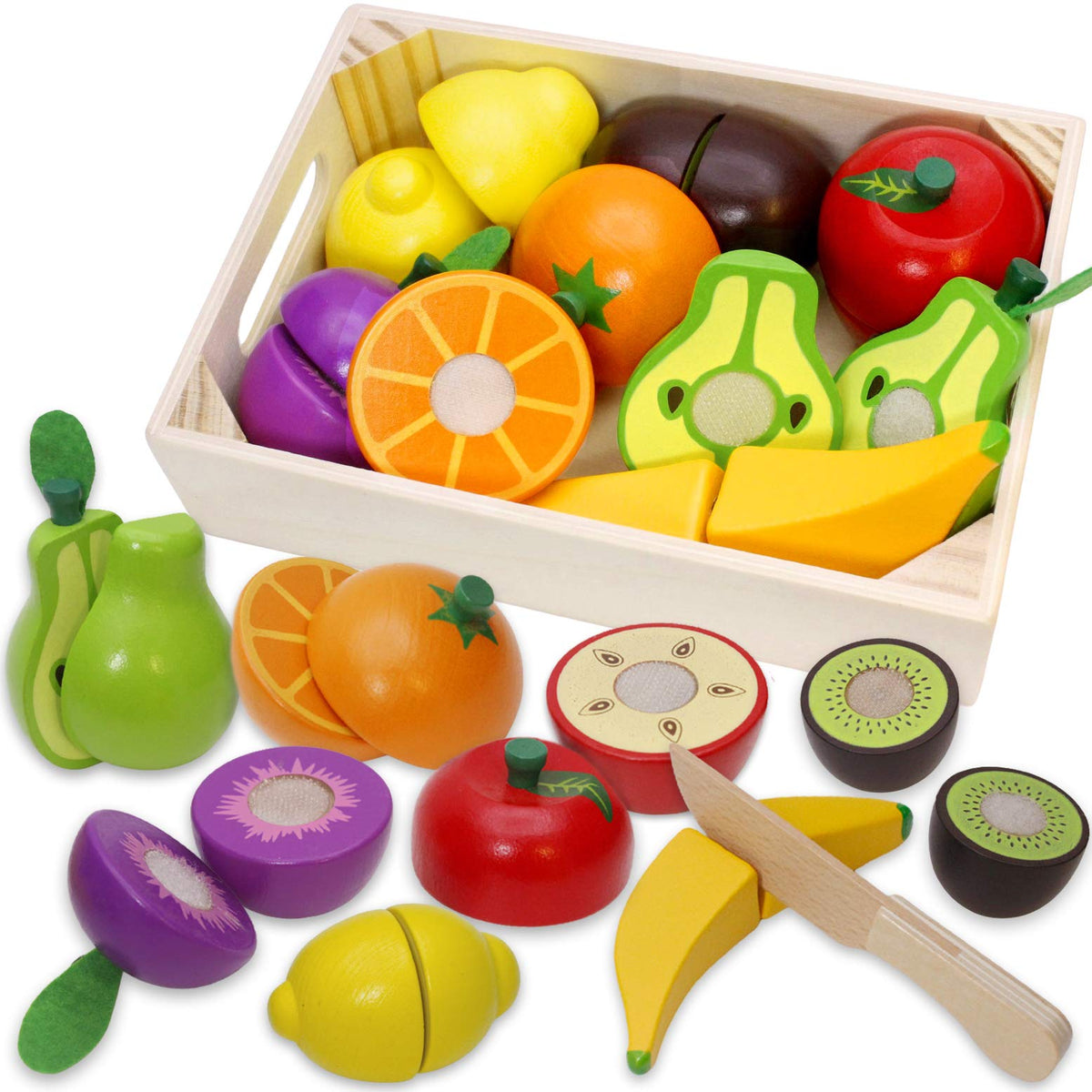 Airlab Wooden Play Food Set – Cutting Fruits & Pretend Vegetables for Kids