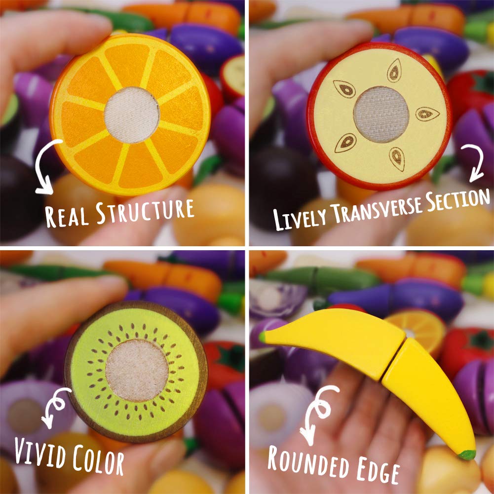 Airlab Wooden Play Food Set – Cutting Fruits & Pretend Vegetables for Kids