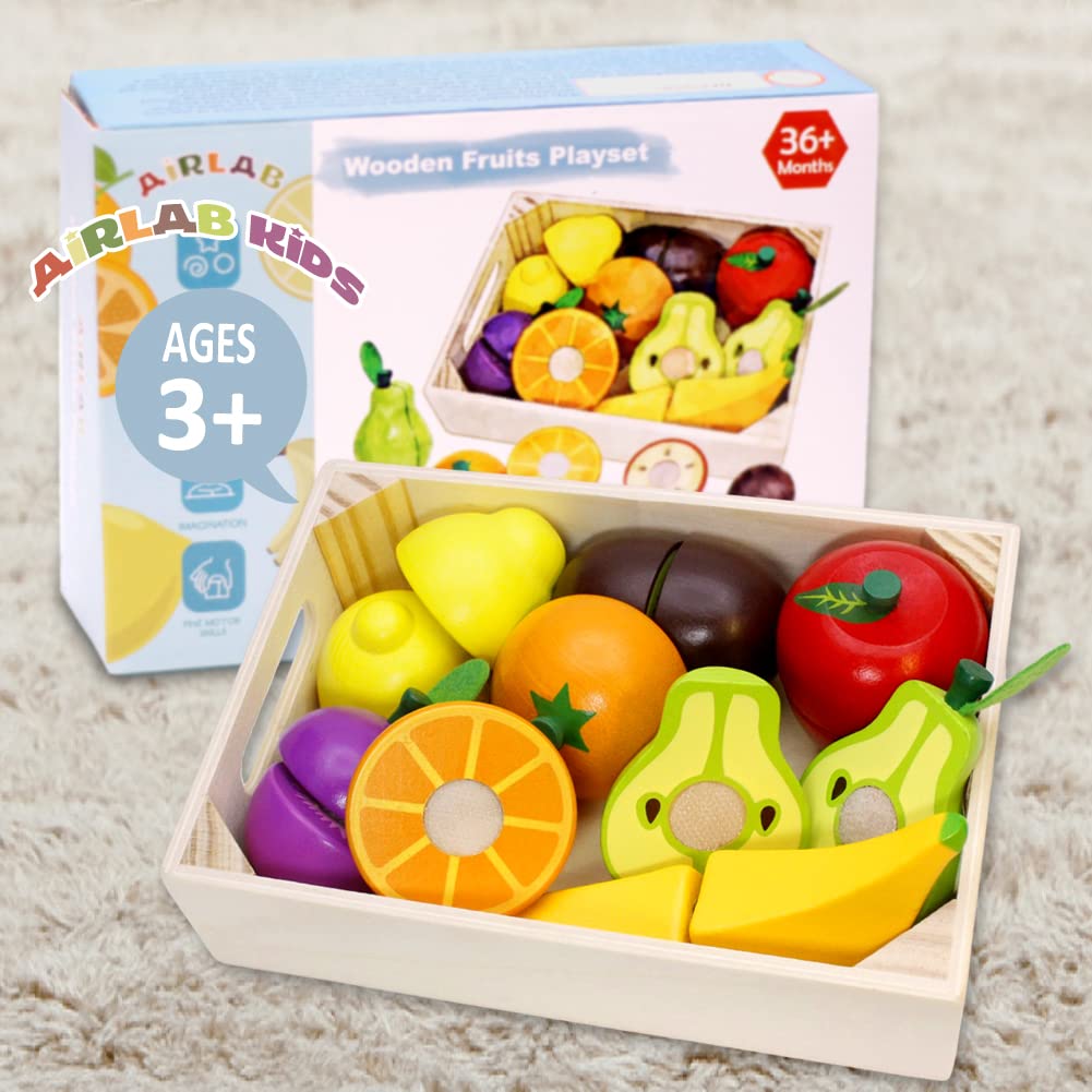 Airlab Wooden Play Food Set – Cutting Fruits & Pretend Vegetables for Kids