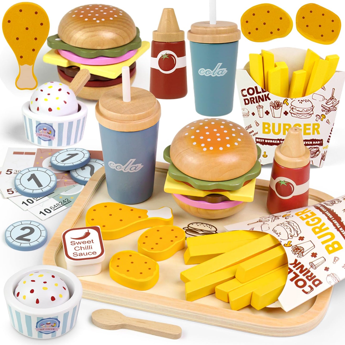 Airlab Wooden Play Food Set for Toddlers – Pretend Kitchen Toys, 3-5 Years