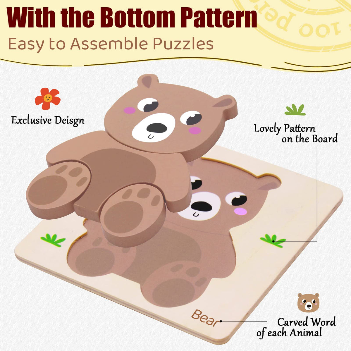 Airlab Wooden Puzzles for Toddlers – 4-Pack Animal Shape Toys (Ages 1-3)