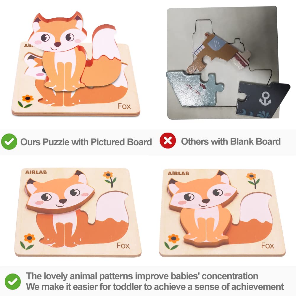 Airlab Wooden Puzzles for Toddlers – 4-Pack Animal Shape Toys (Ages 1-3)