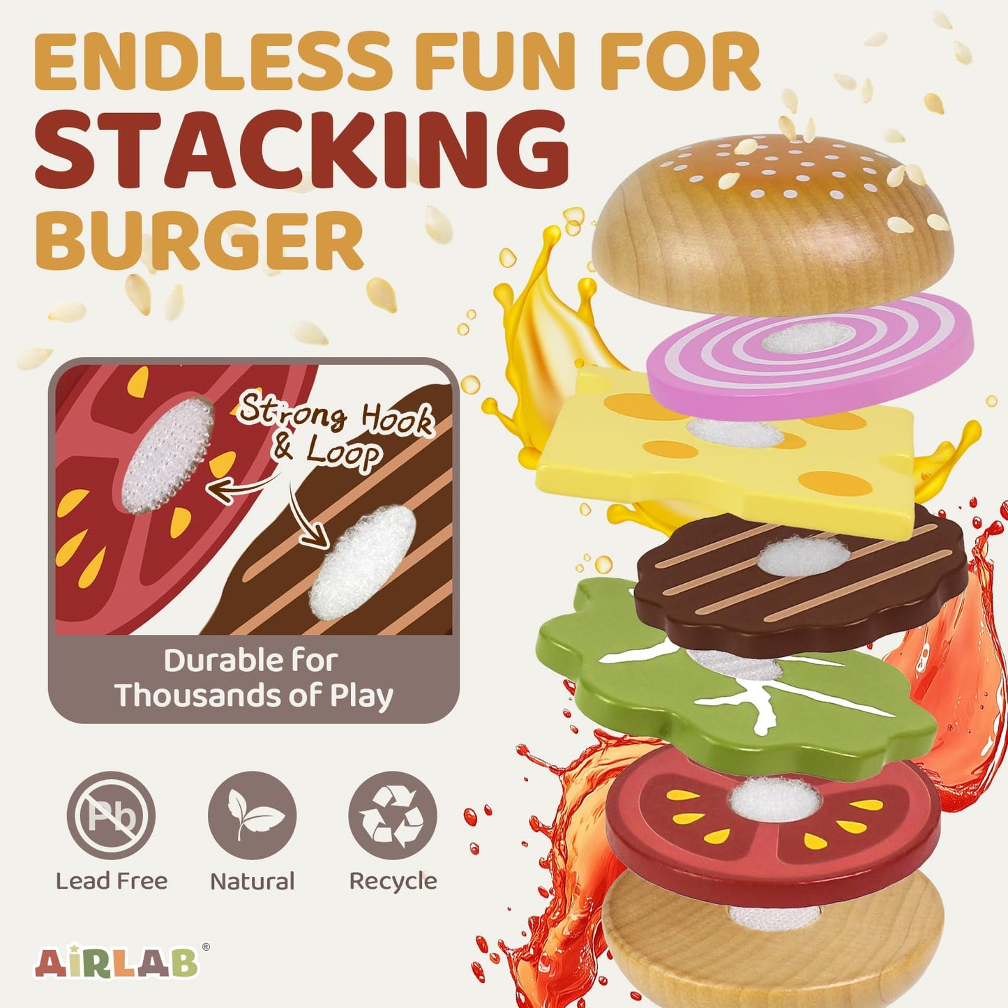 Airlab Wooden Play Food Set for Toddlers – Pretend Kitchen Toys, 3-5 Years