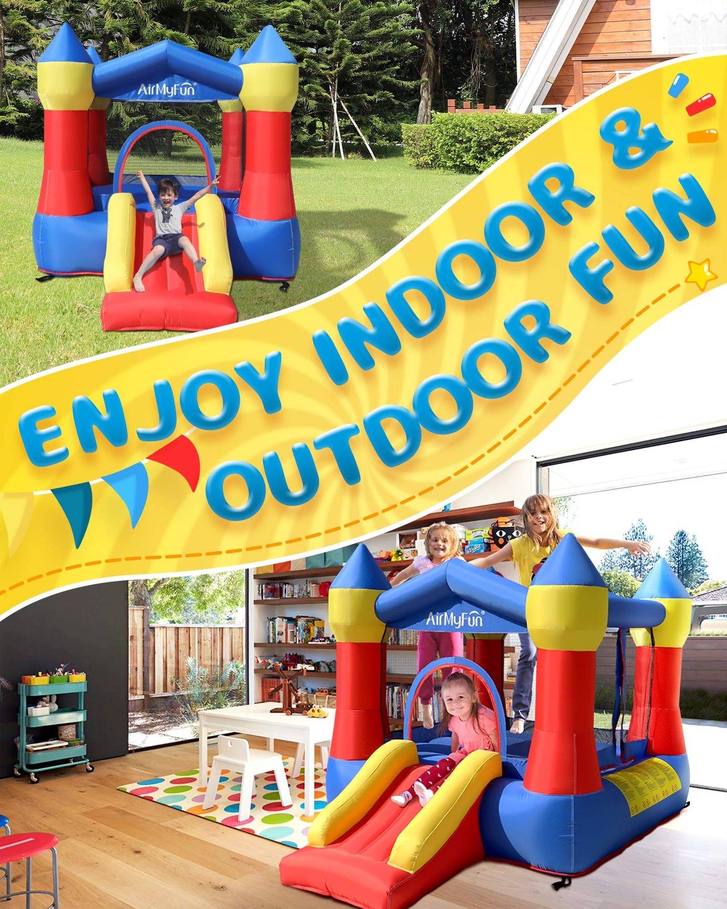 AirMyFun Toddler Bounce House with Slide & Blower – Indoor/Outdoor 82011A